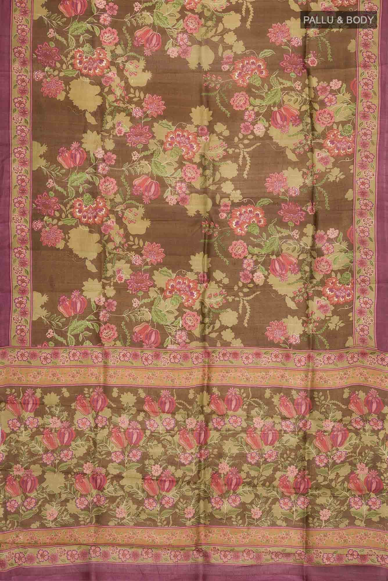 Brown Bhagalpuri Tussar Silk Saree