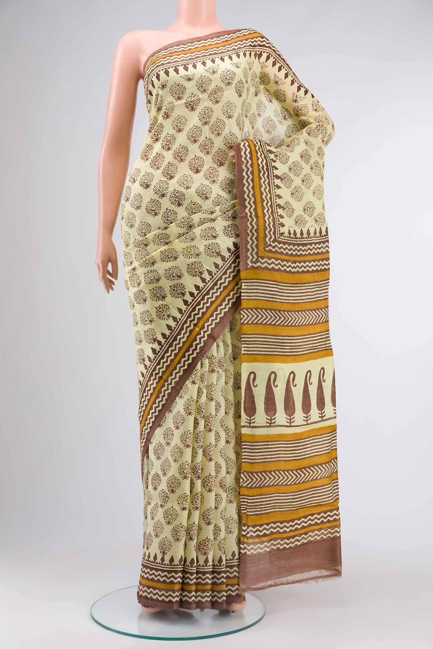 Yellow Tussar Silk Saree