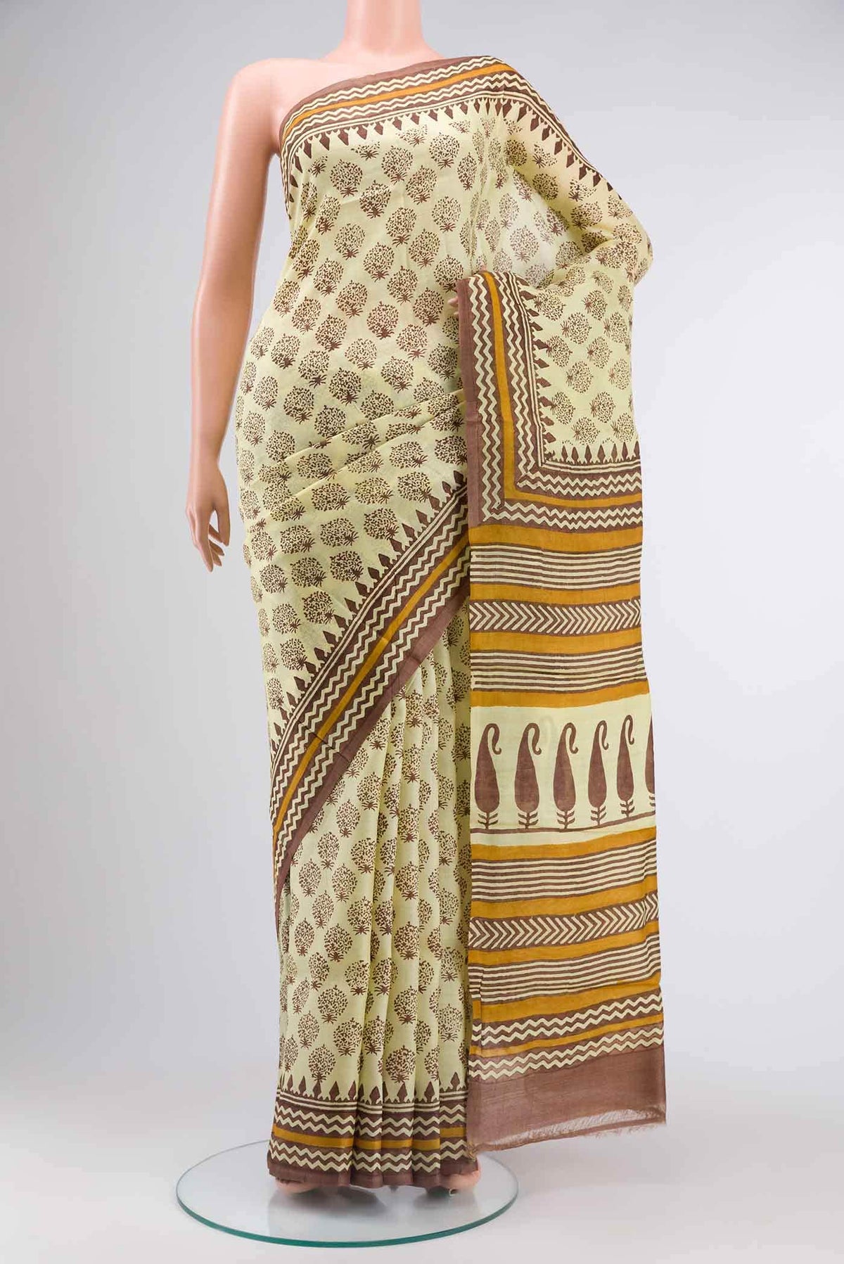 Cream Tussar Silk Saree
