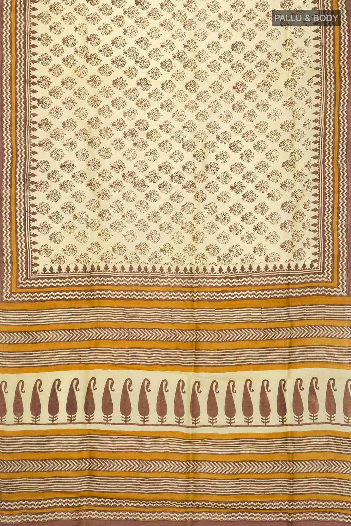 Cream Tussar Silk Saree