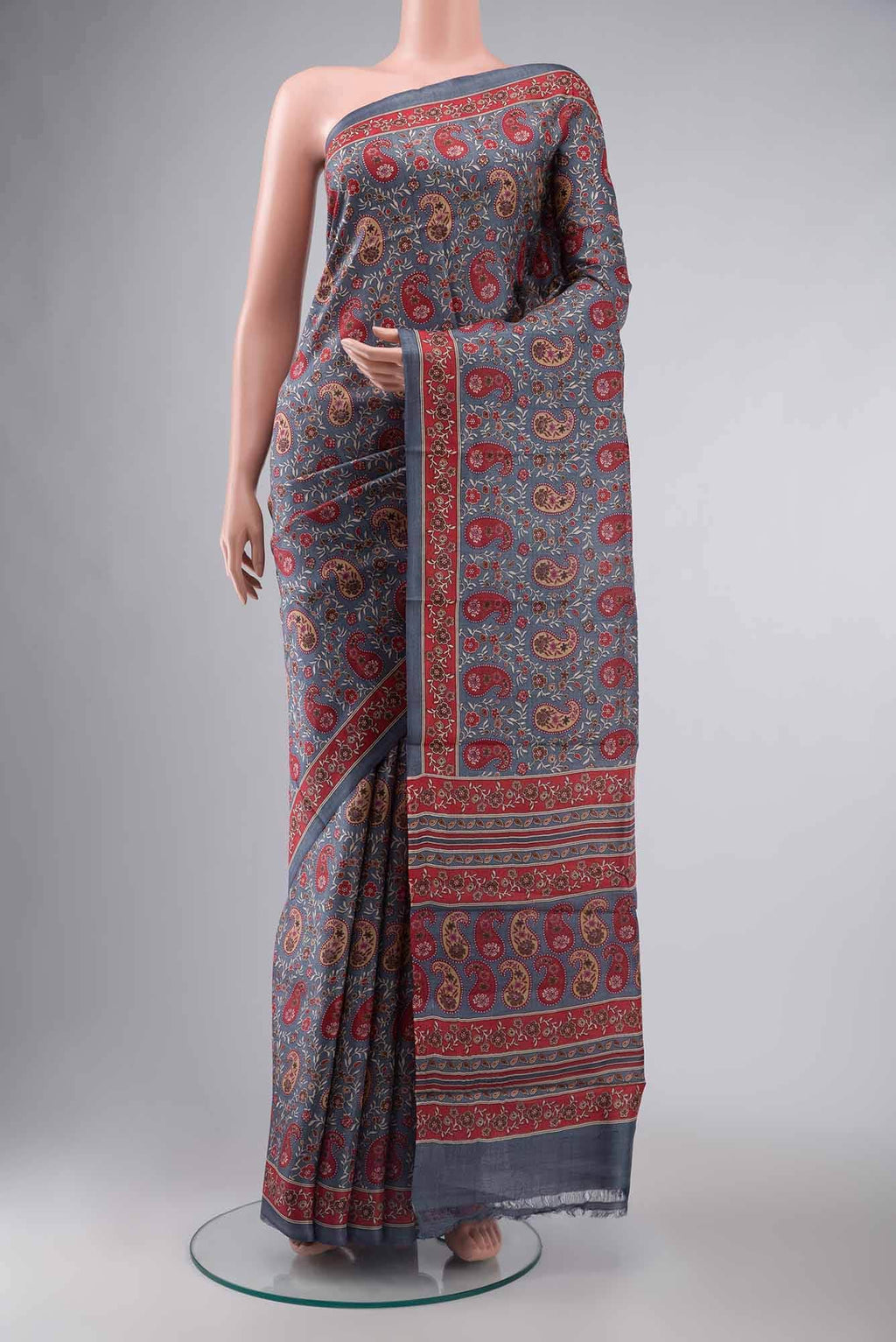 Grey Bhagalpuri Tussar Silk Saree
