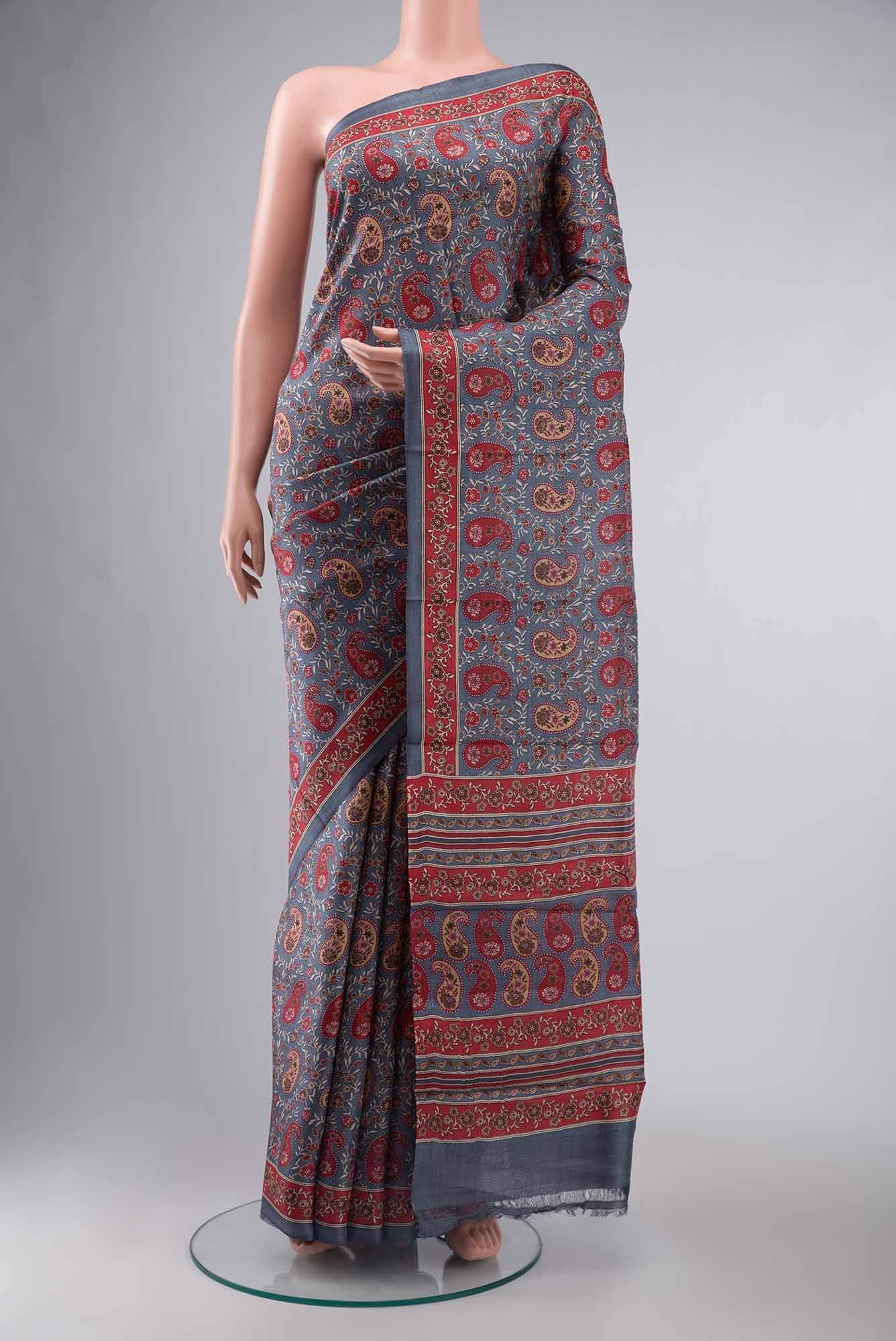 Grey Bhagalpuri Tussar Silk Saree