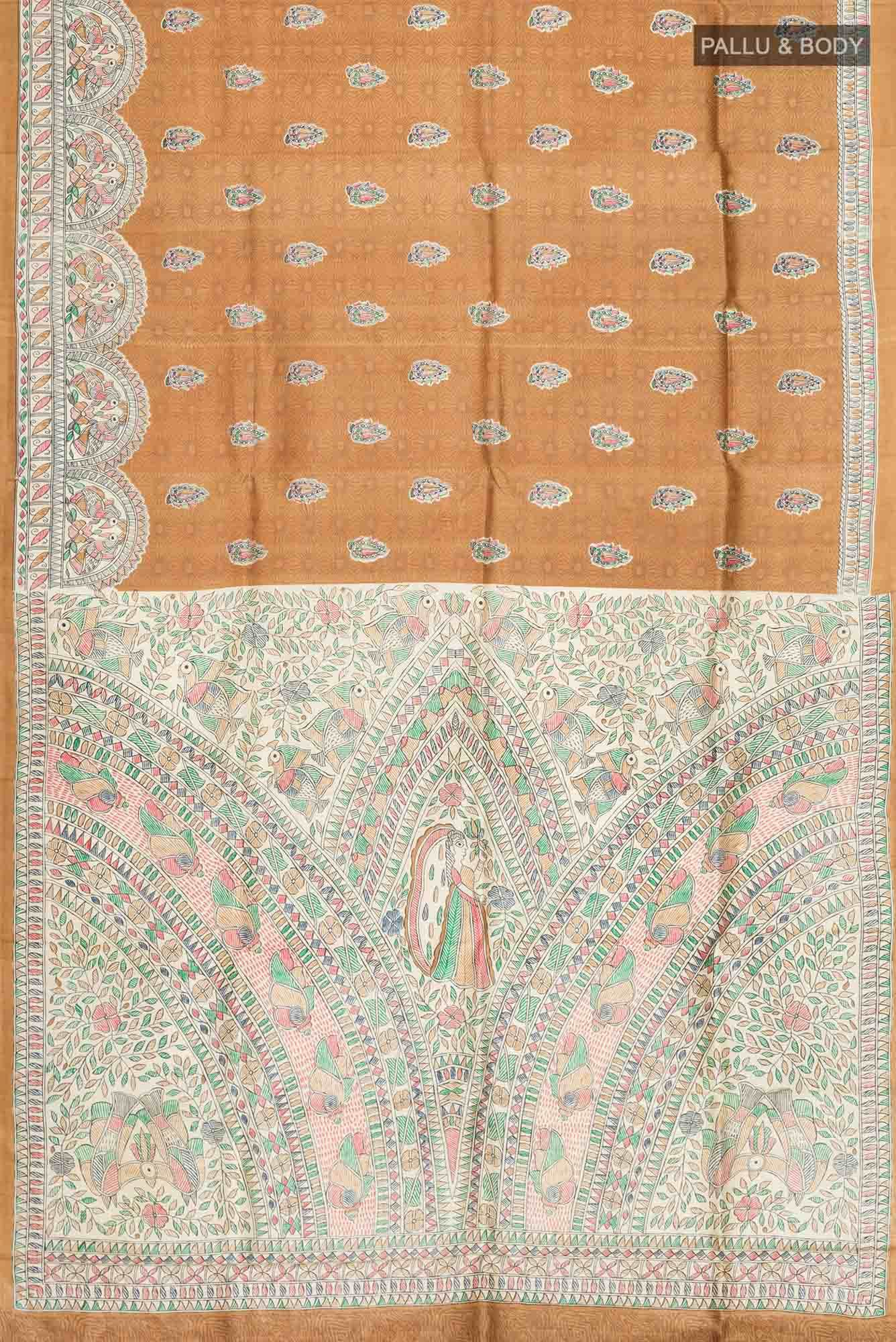 Brown Bhagalpuri Tussar Silk Saree