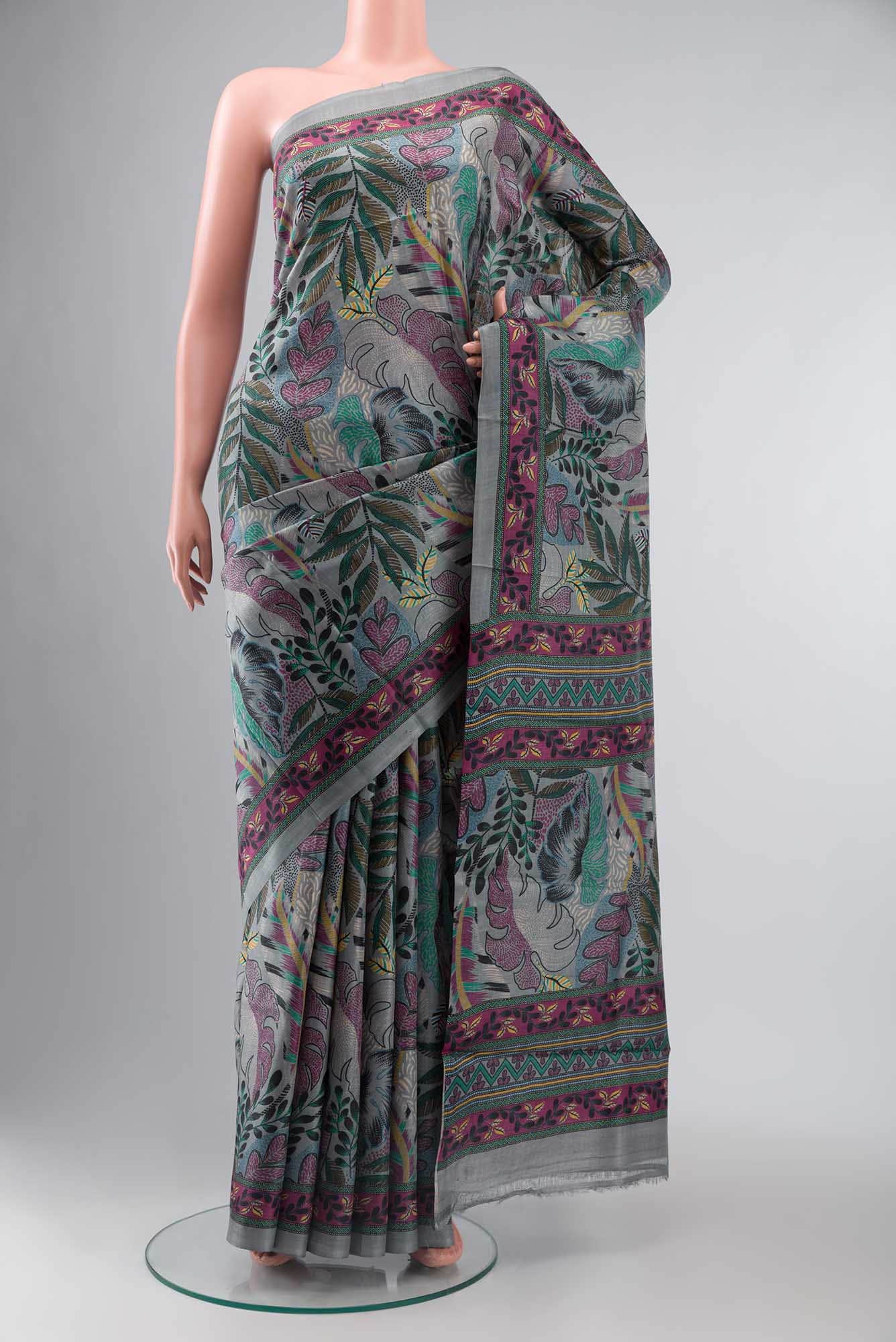 Grey Bhagalpuri Tussar Silk Saree