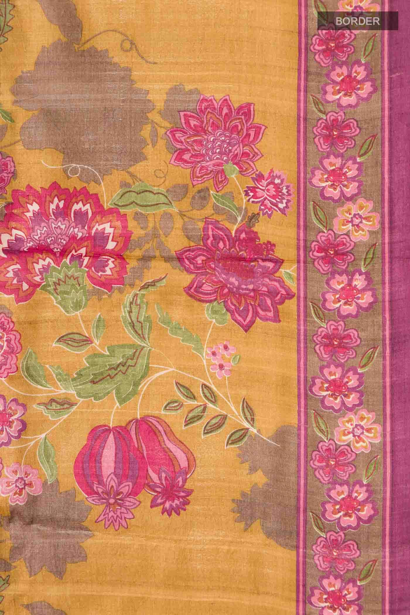 Mustard Printed Silk Saree