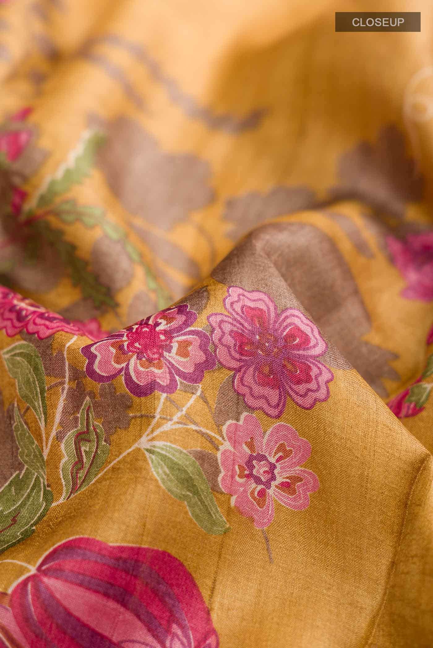Mustard Printed Silk Saree