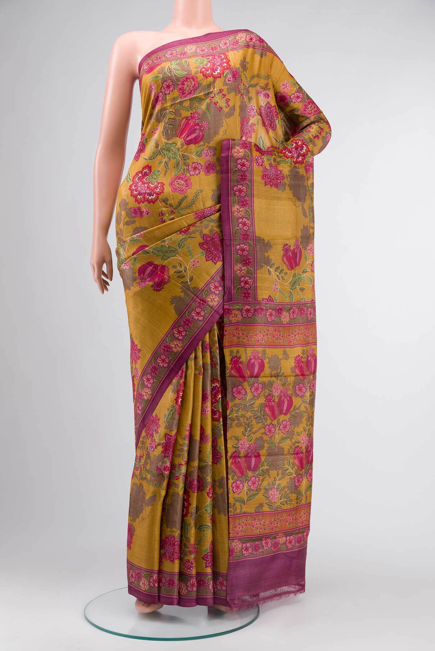Mustard Printed Silk Saree
