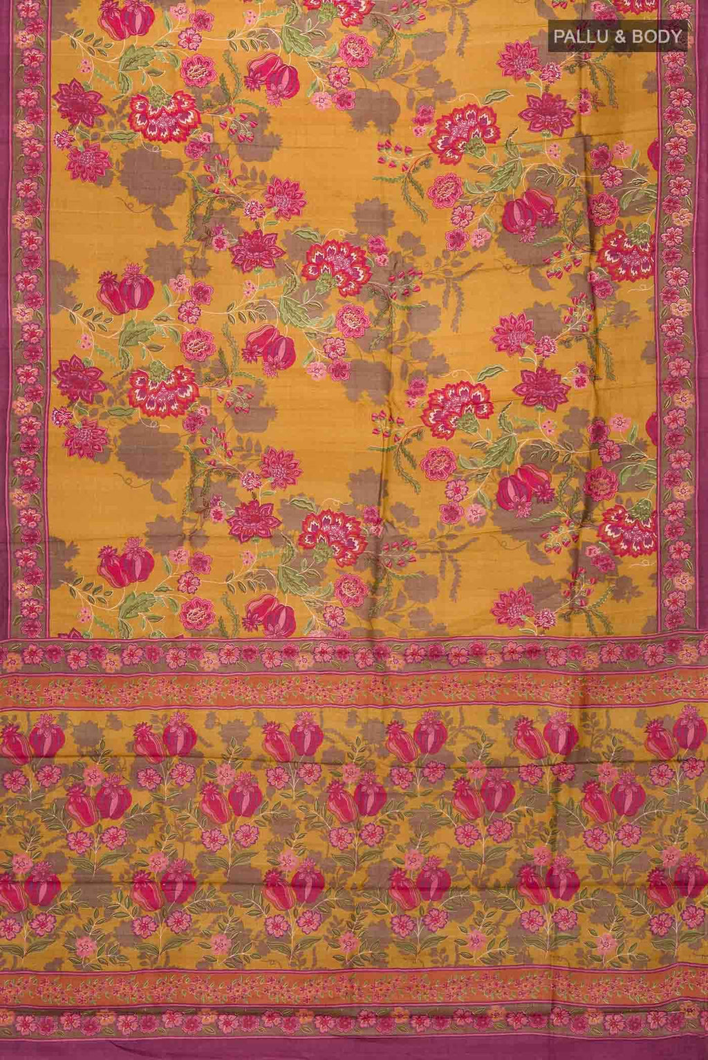 Mustard Printed Silk Saree
