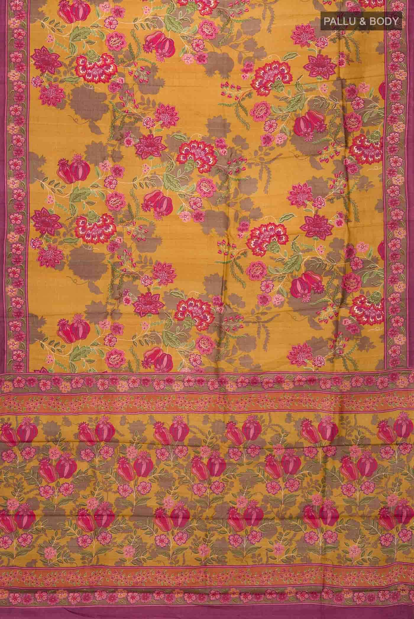 Mustard Printed Silk Saree