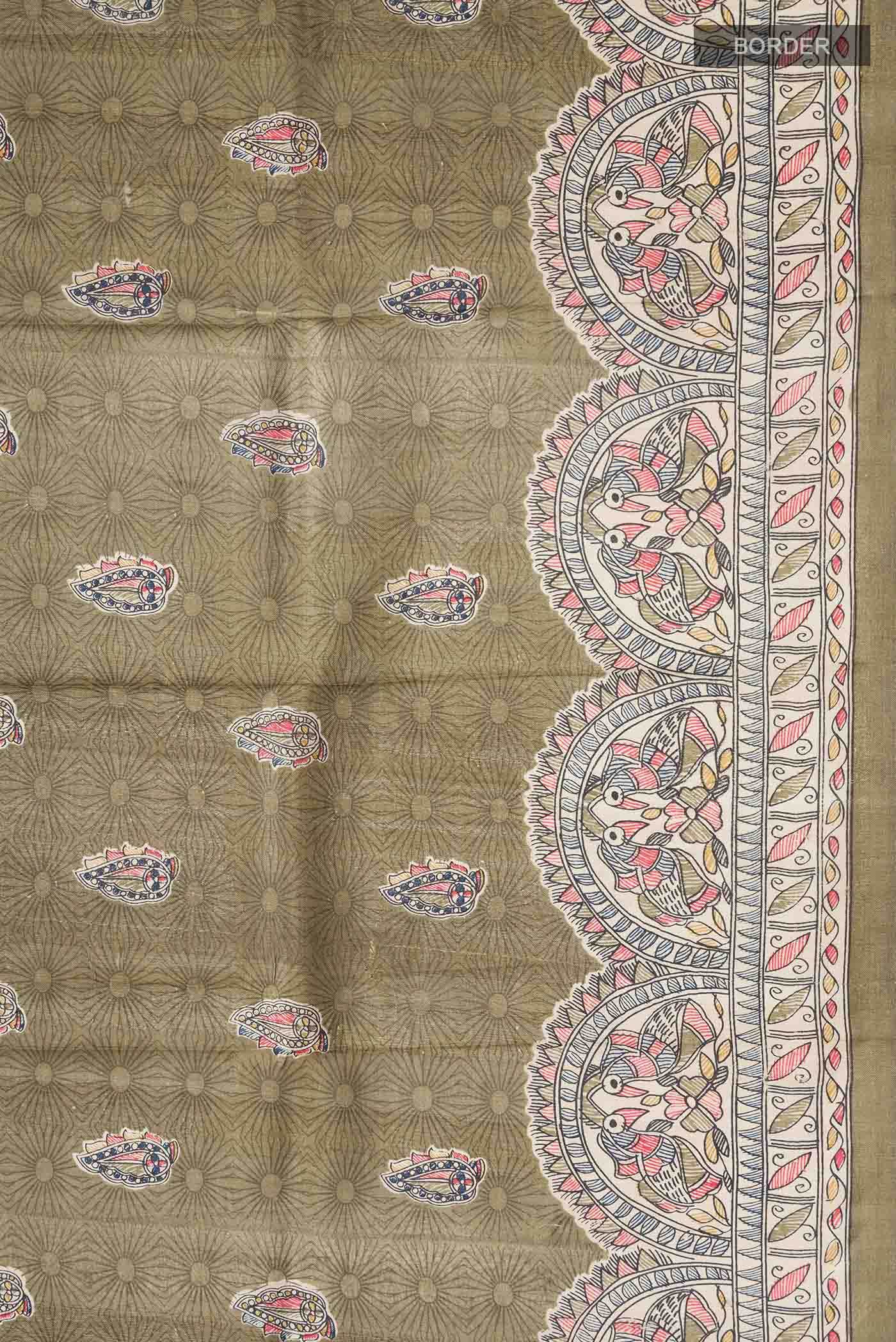 Green Printed Silk Saree