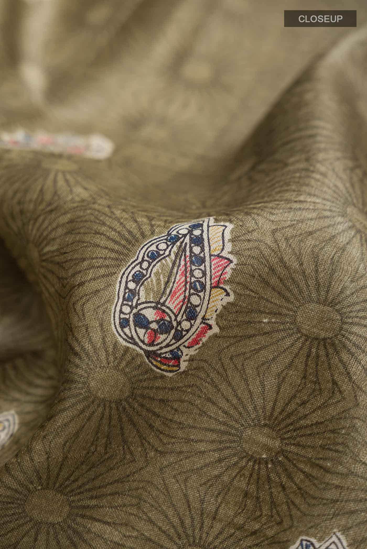 Green Printed Silk Saree