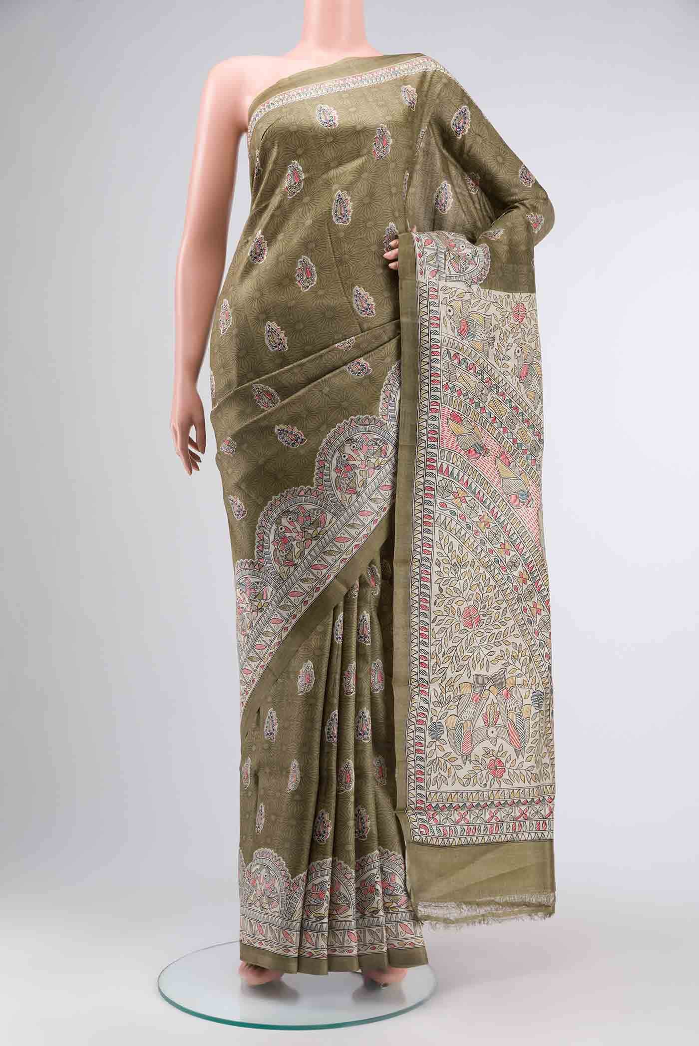 Green Printed Silk Saree