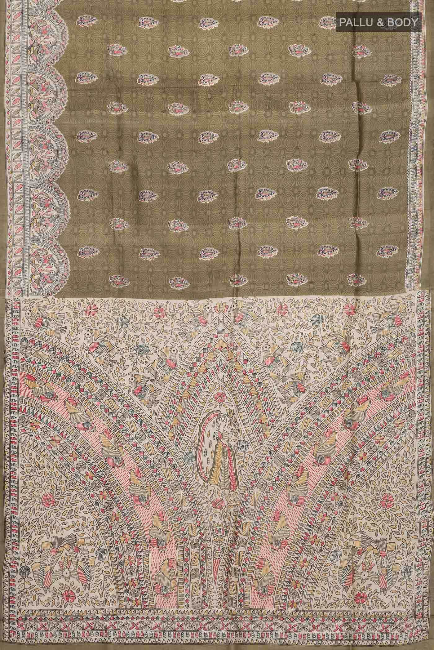 Green Printed Silk Saree