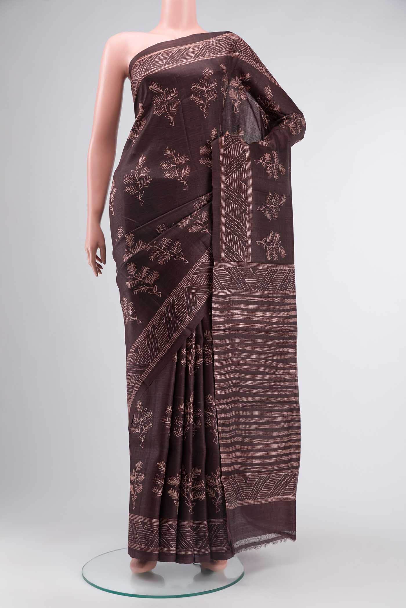 Brown Tussar Silk Saree