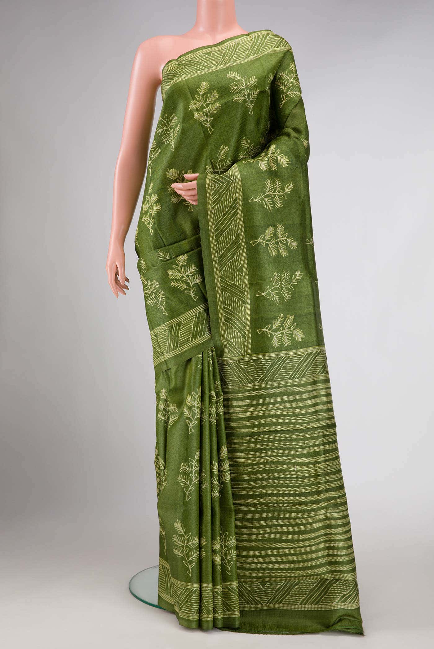 Green Dual Tone Tussar Silk Saree