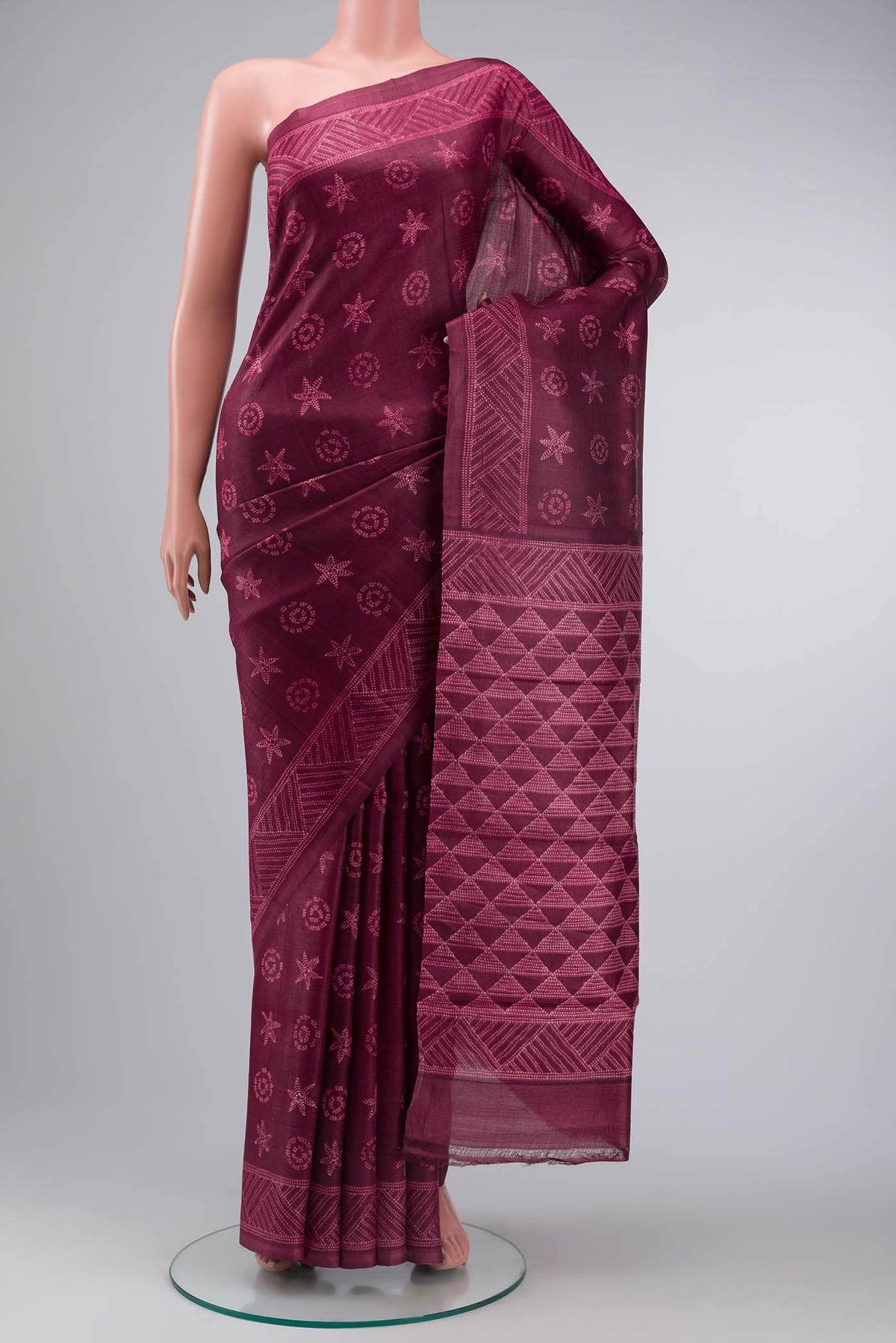 Burgundy Tussar Silk Saree