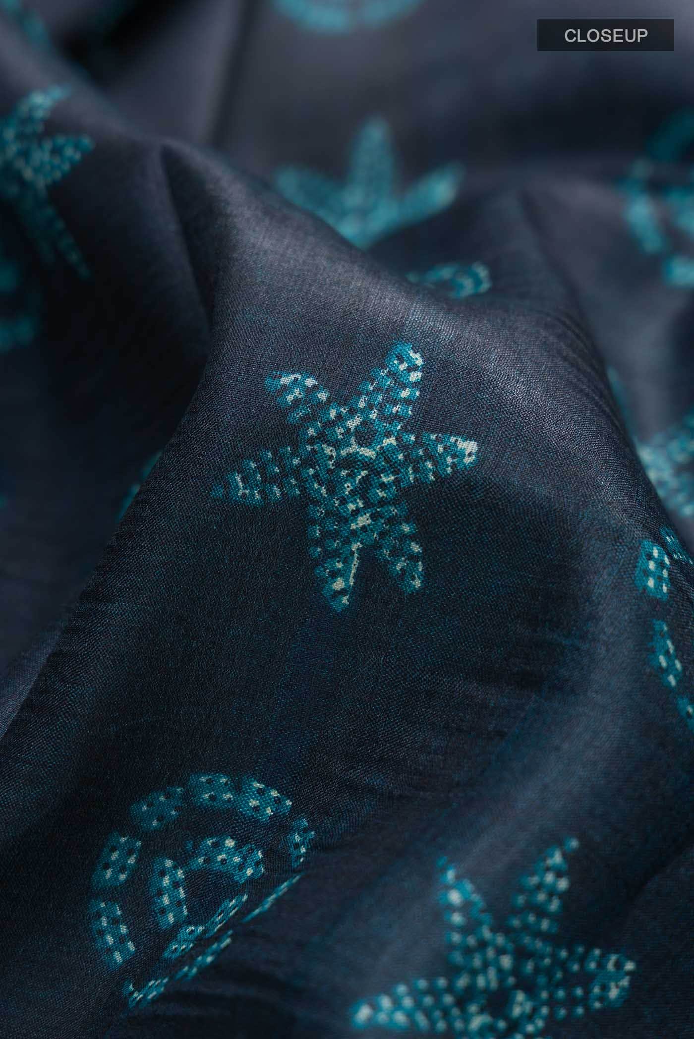 Blue Tussar Silk Saree