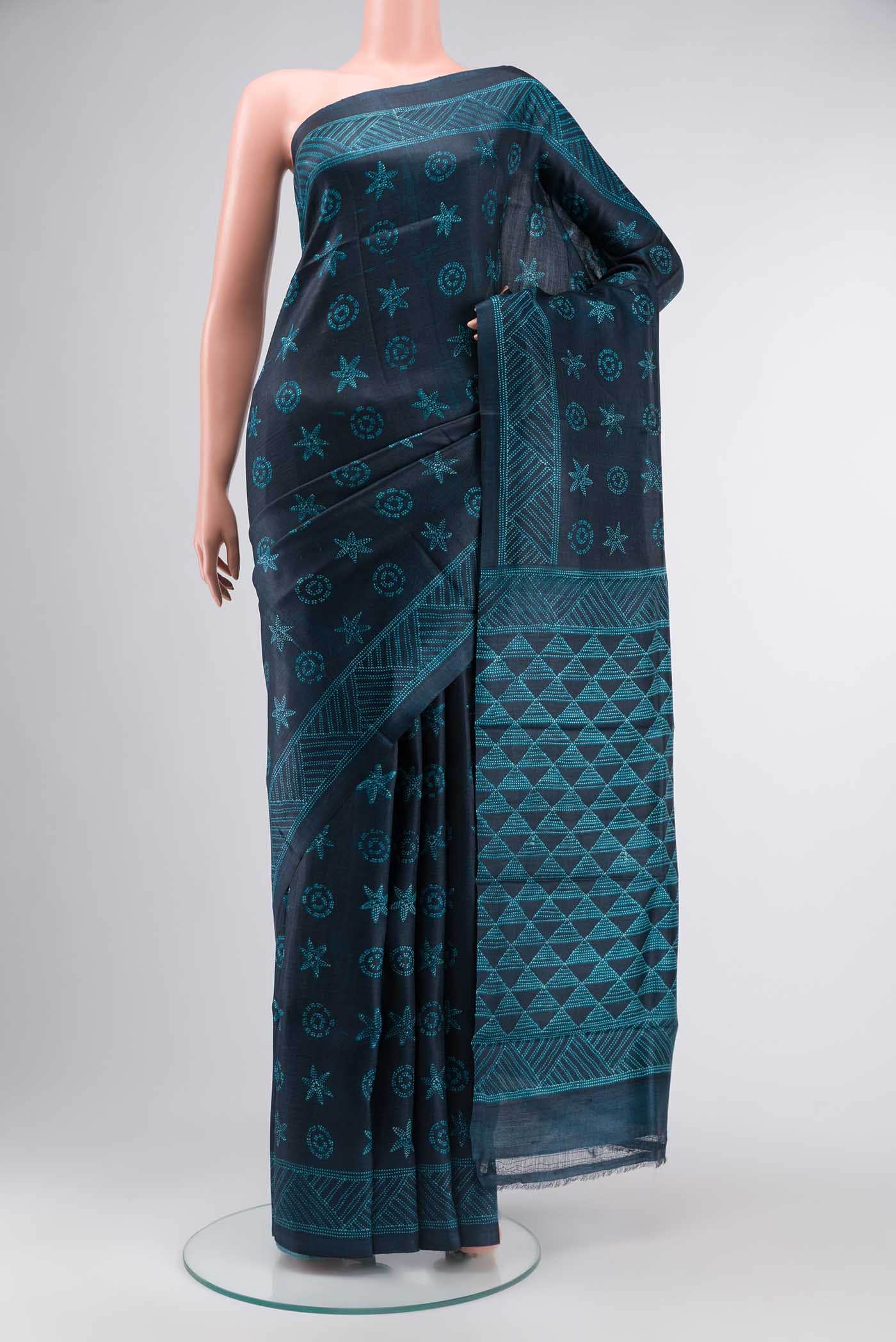 Blue Tussar Silk Saree