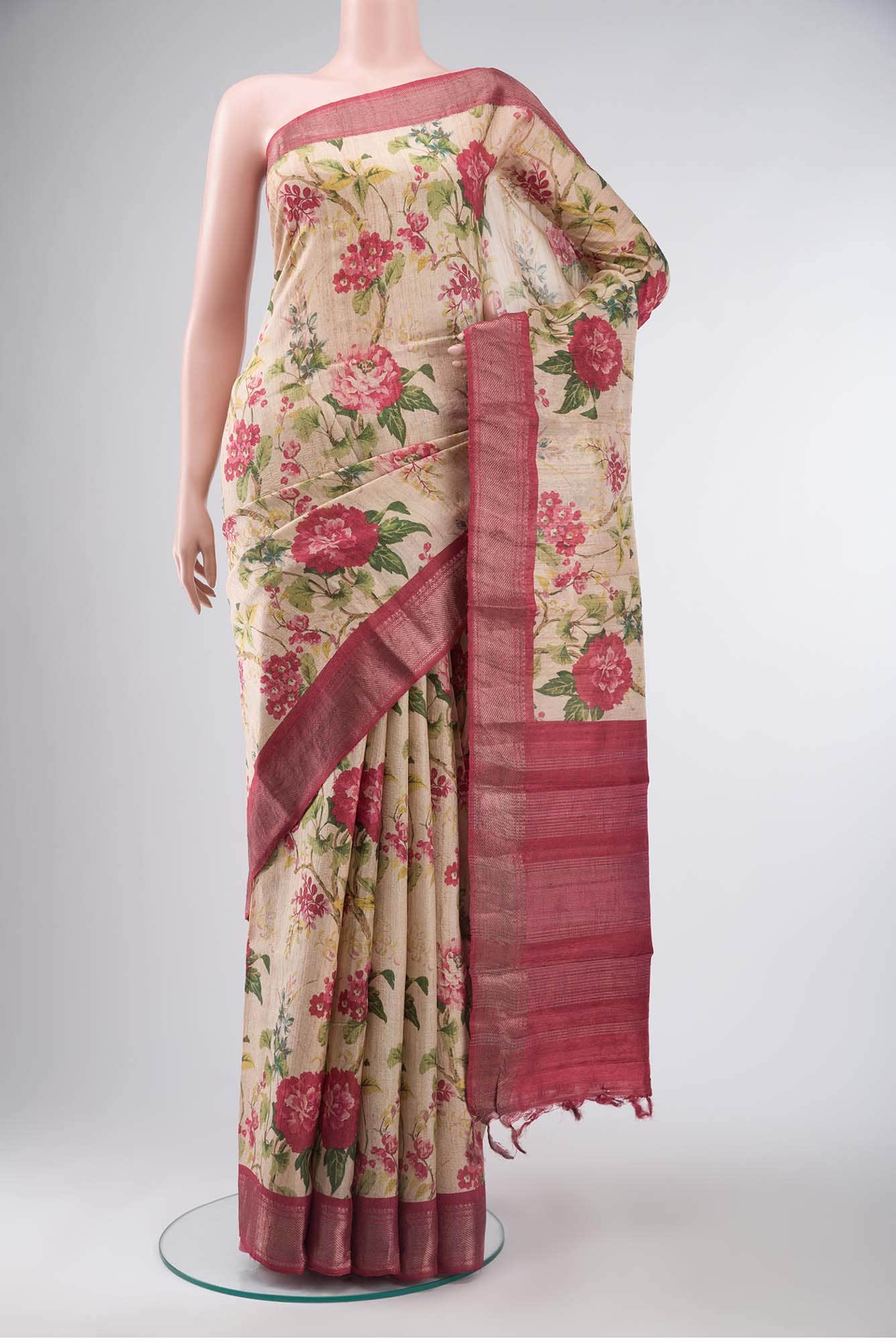 Beige Bhagalpuri Tussar Silk Saree