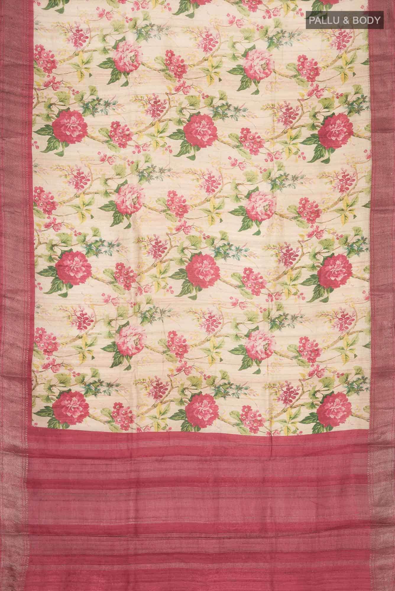 Beige Bhagalpuri Tussar Silk Saree