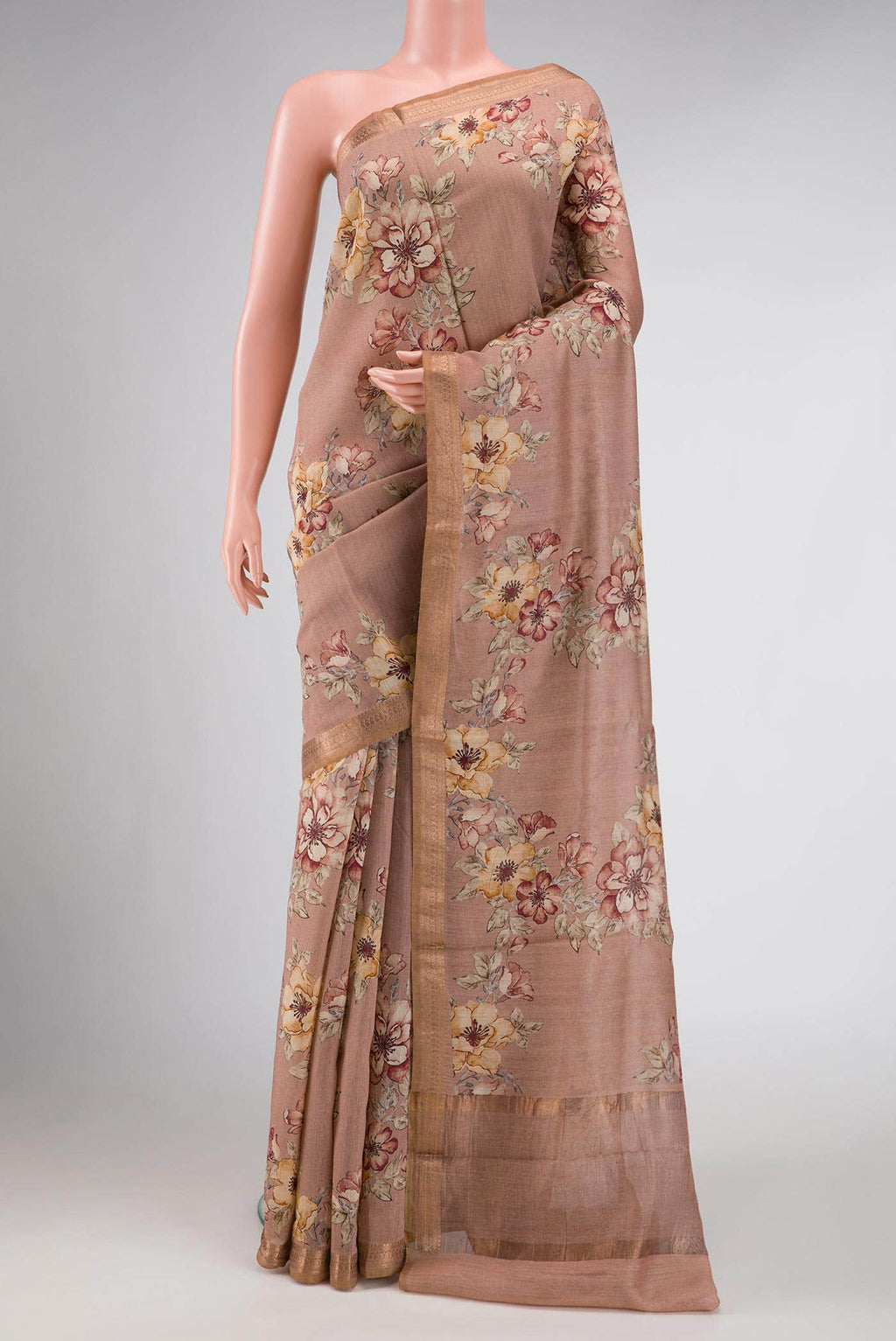 Rose Gold Dual Tone Tussar Silk Saree