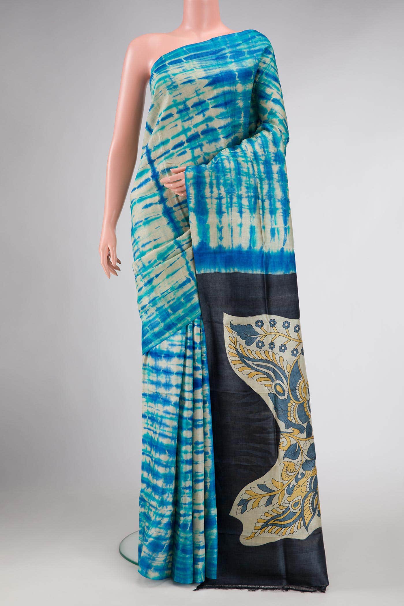 Blue Dual Tone Tussar Silk Saree