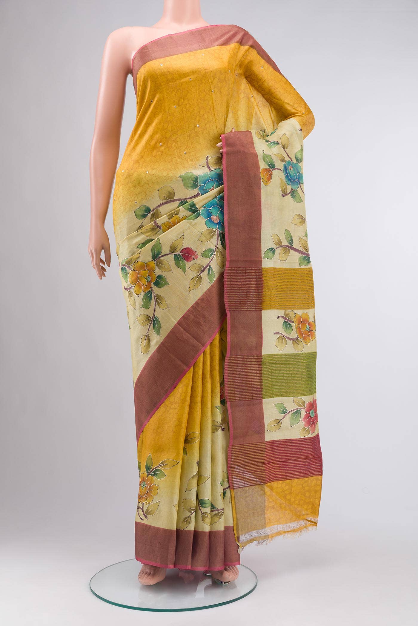 Beige Tussar Silk Saree