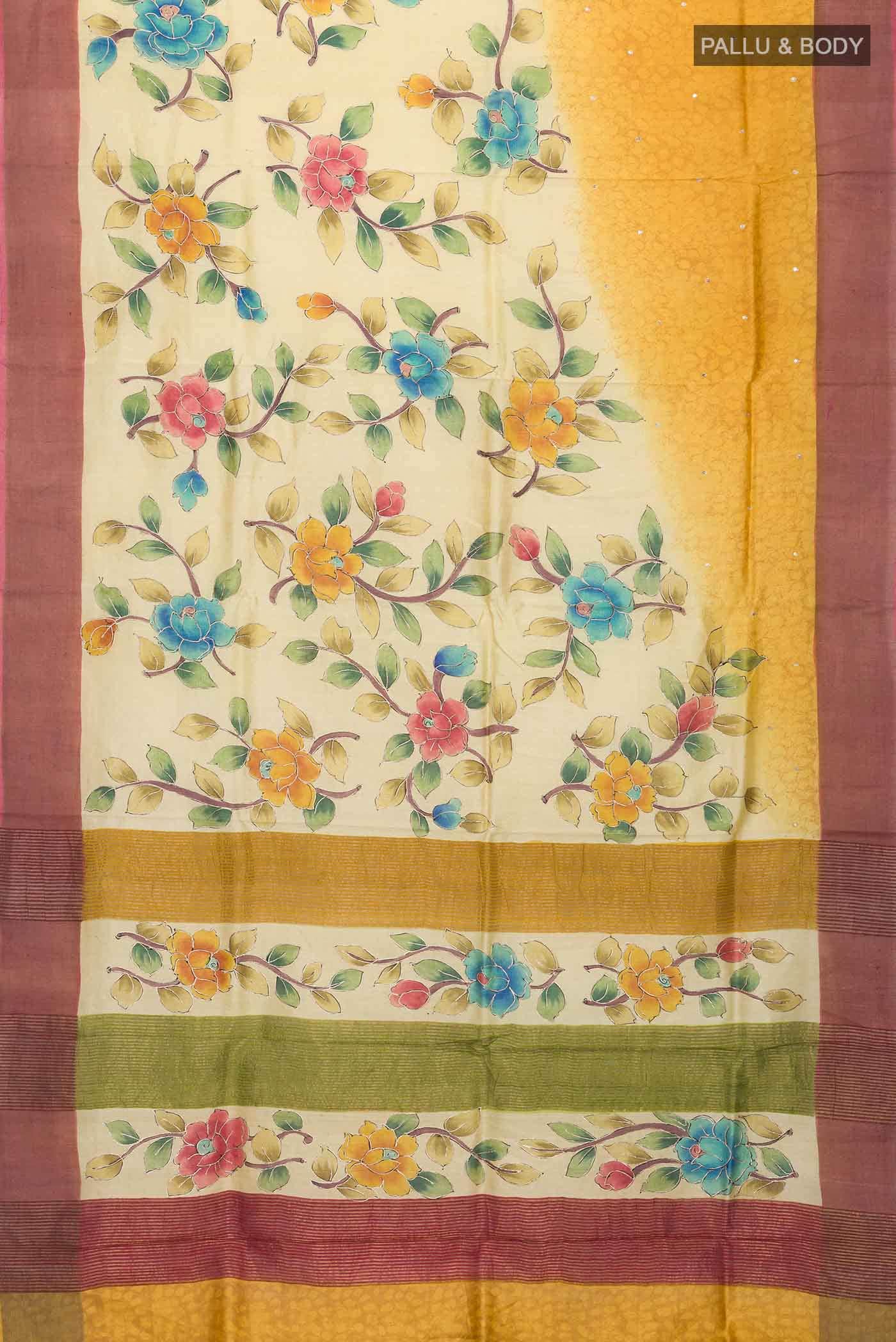 Beige Tussar Silk Saree