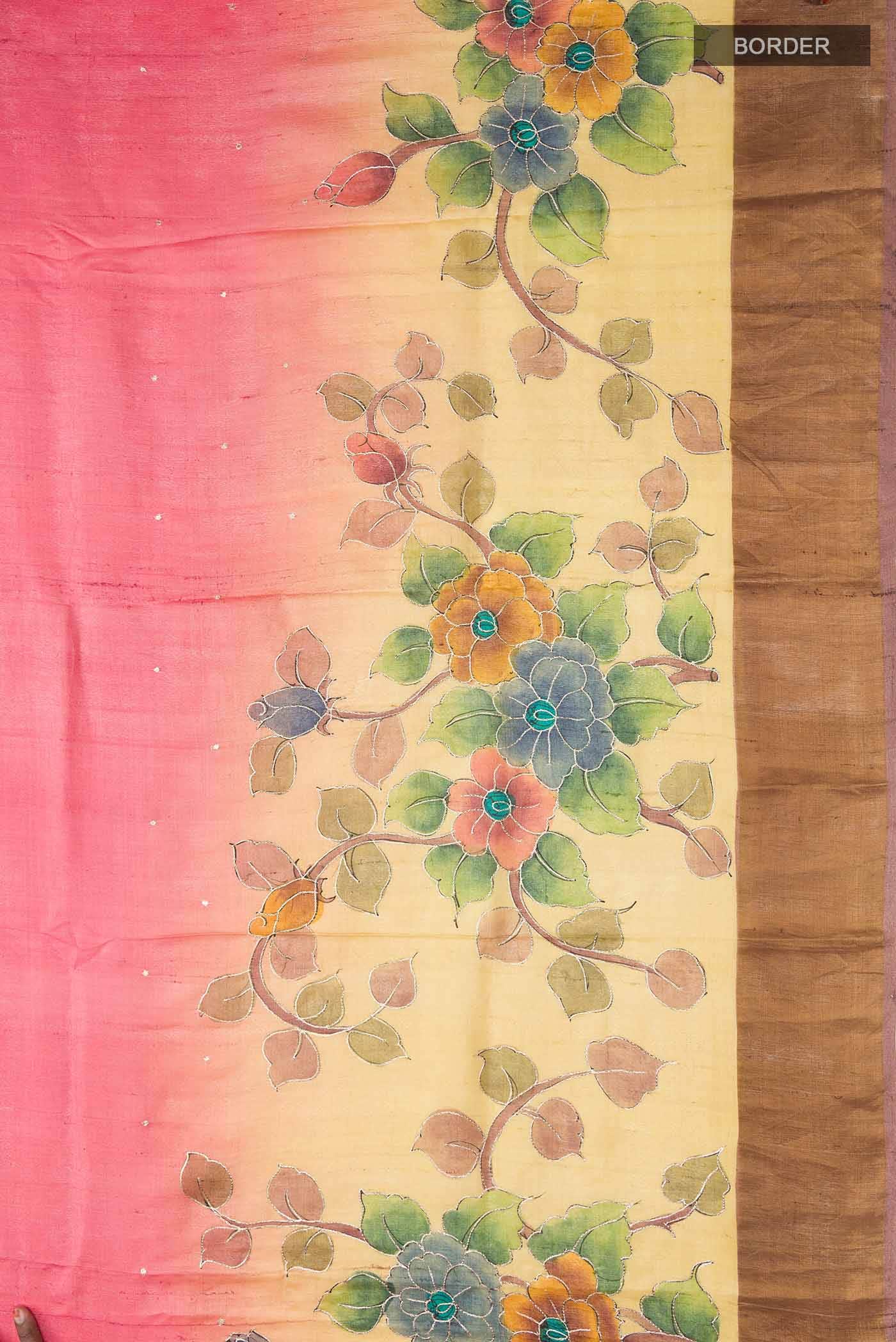 Beige Tussar Silk Saree