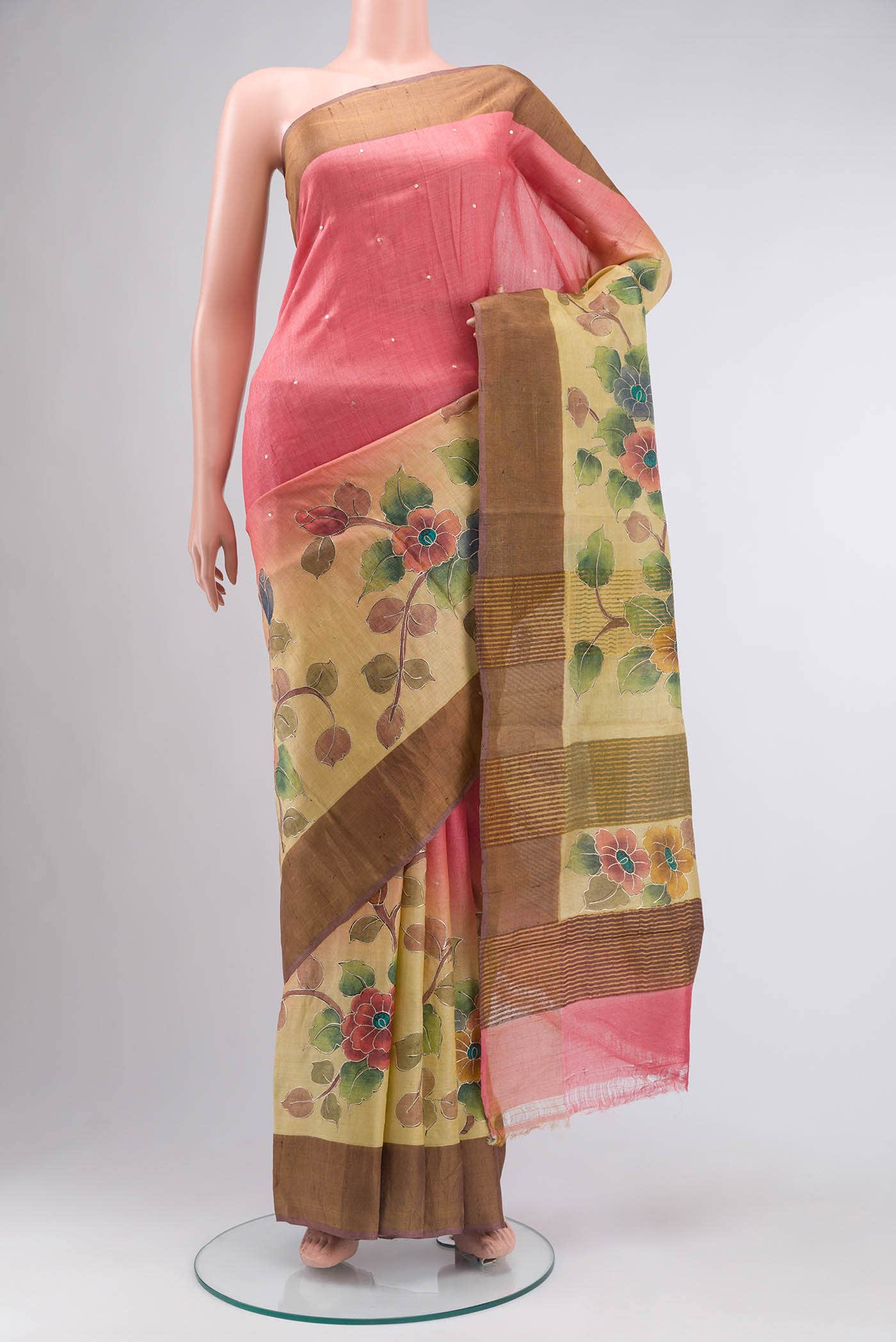 Beige Tussar Silk Saree