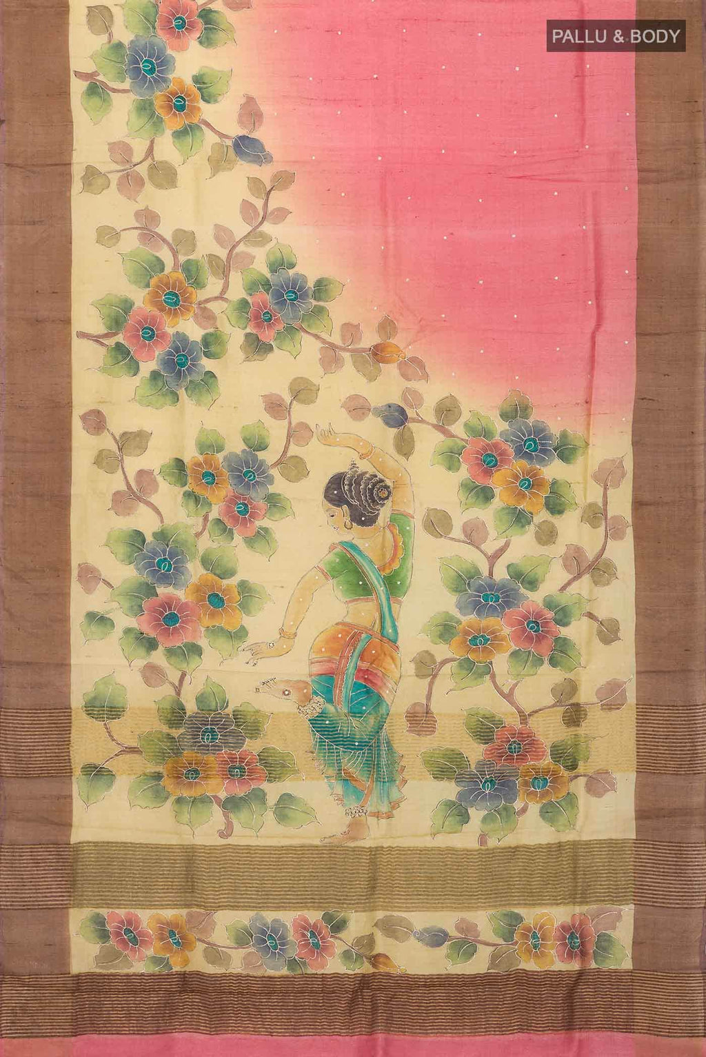 Beige Tussar Silk Saree
