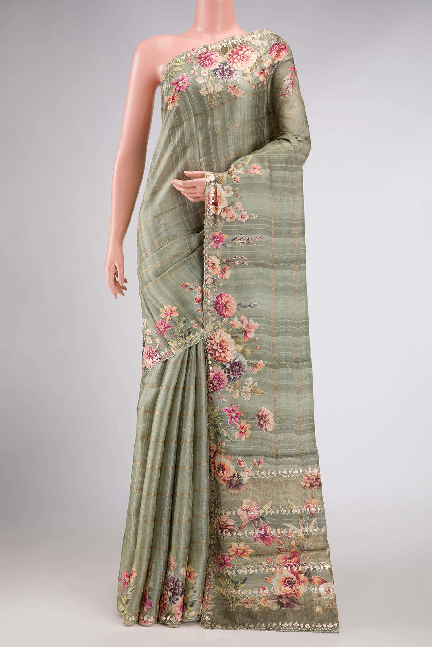 Light Green Dual Tone Tussar Silk Saree