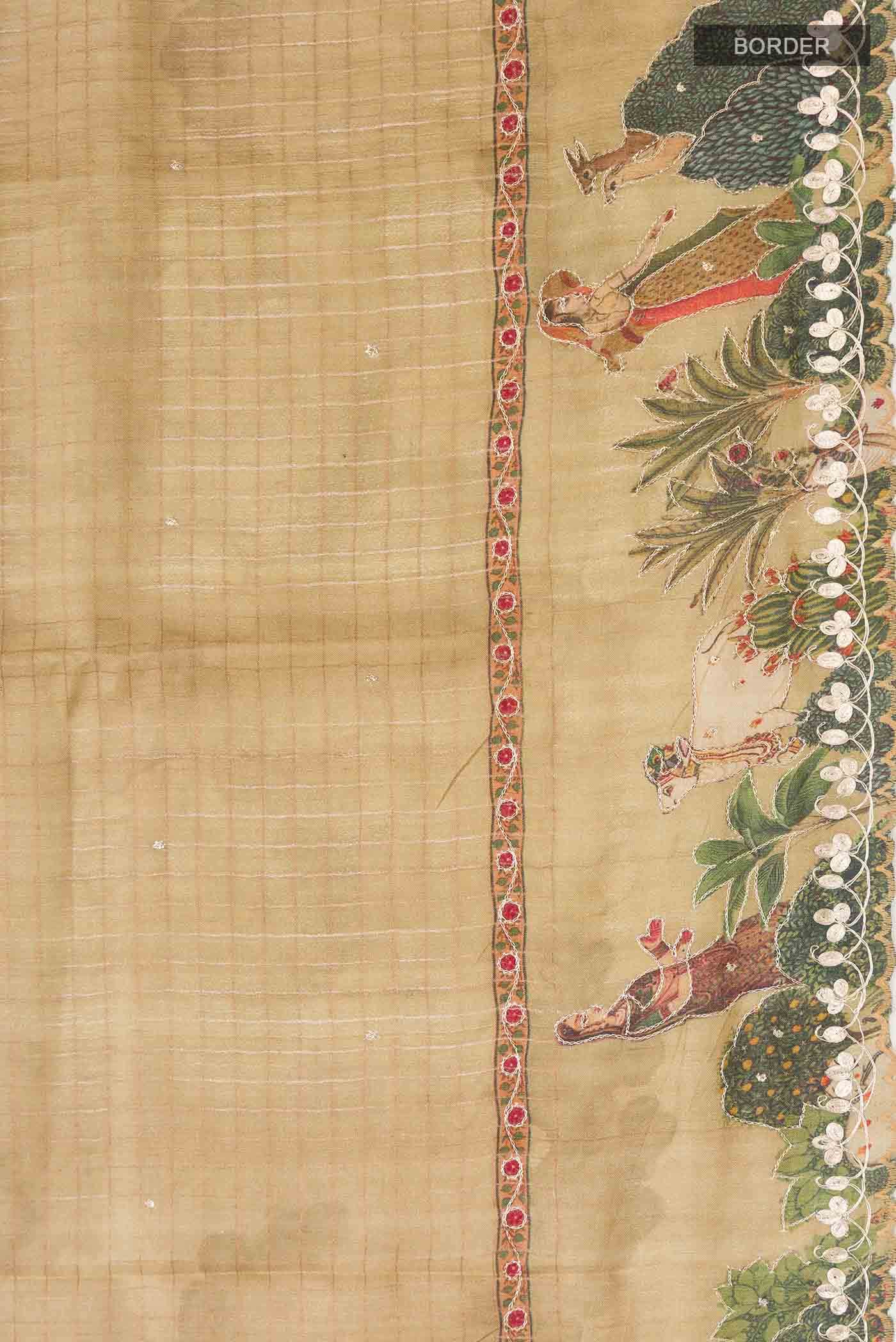 Beige Tussar Silk Saree