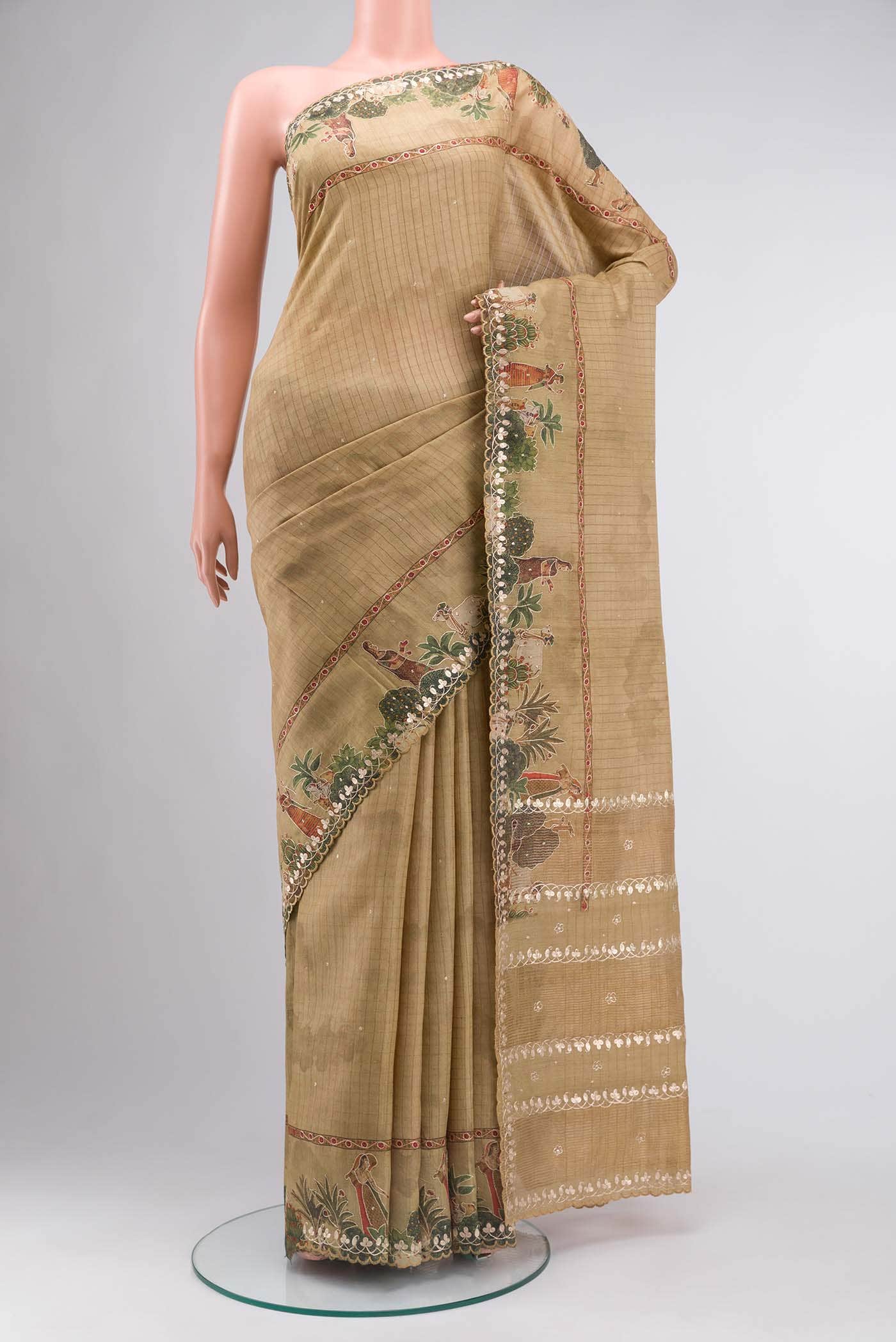 Beige Tussar Silk Saree