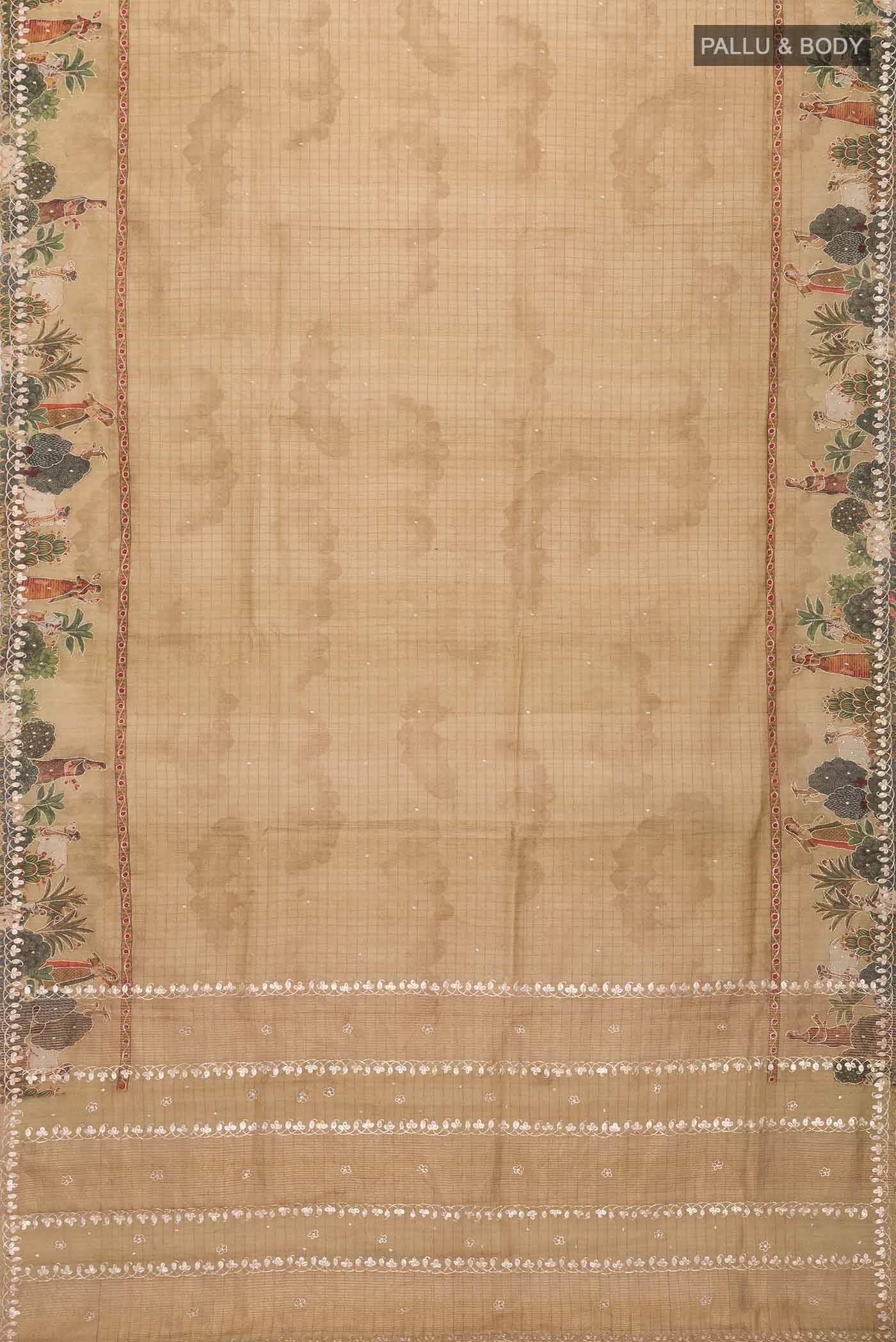 Beige Tussar Silk Saree