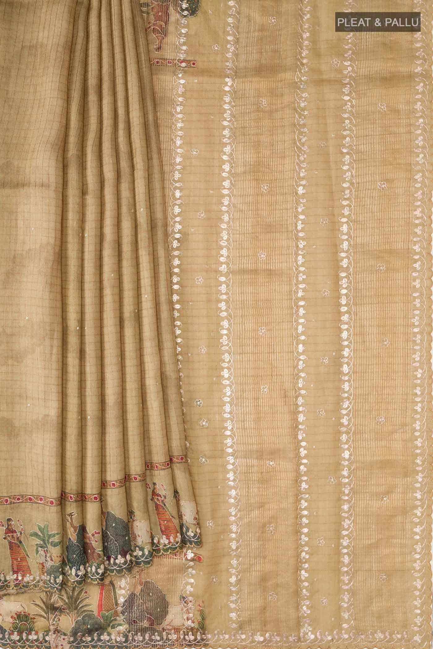 Beige Tussar Silk Saree