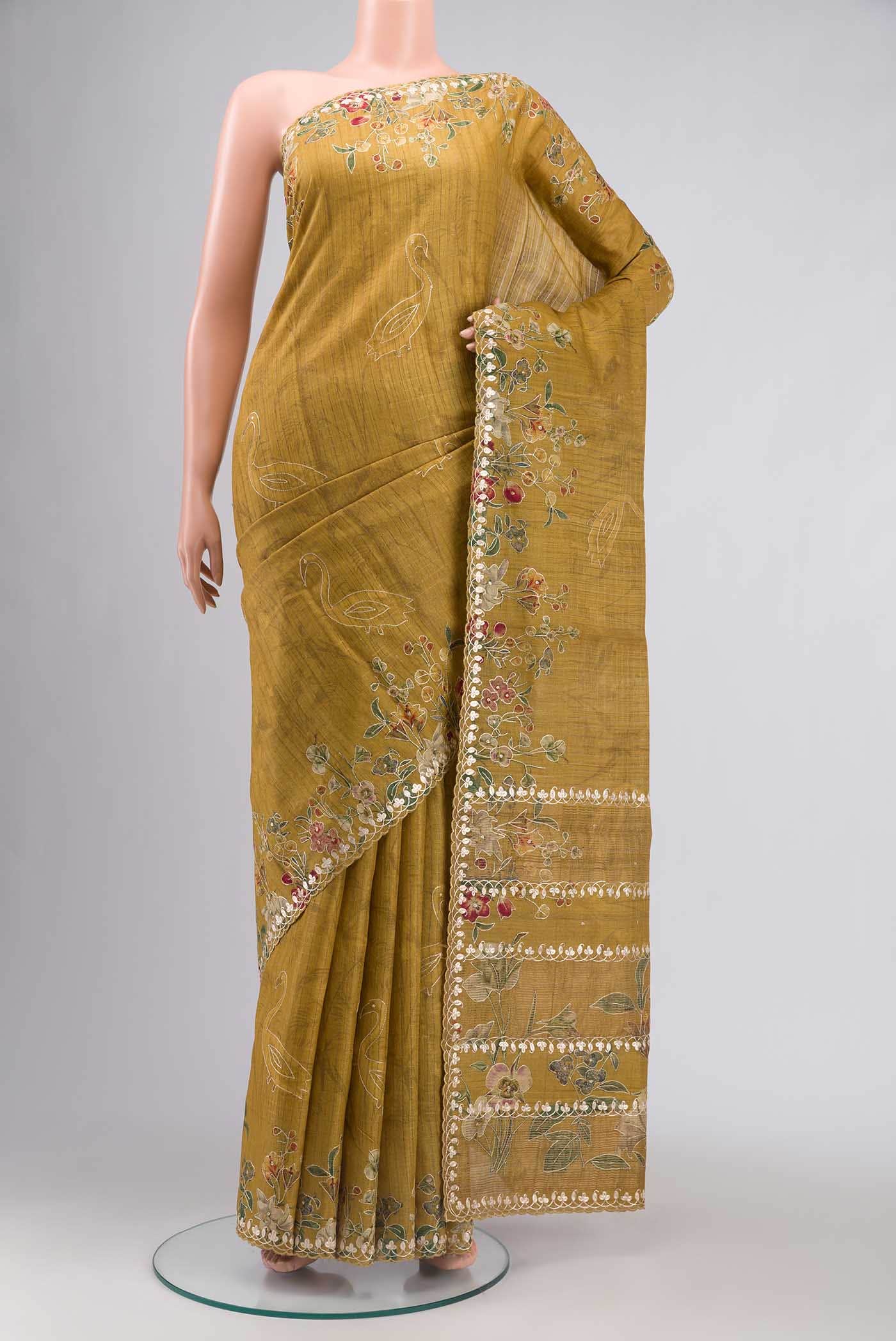 Mustard Bhagalpuri Tussar Silk Saree