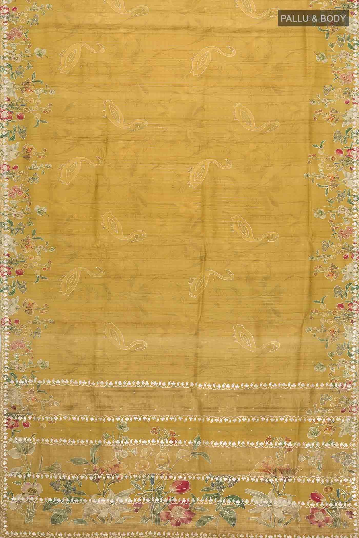 Mustard Bhagalpuri Tussar Silk Saree