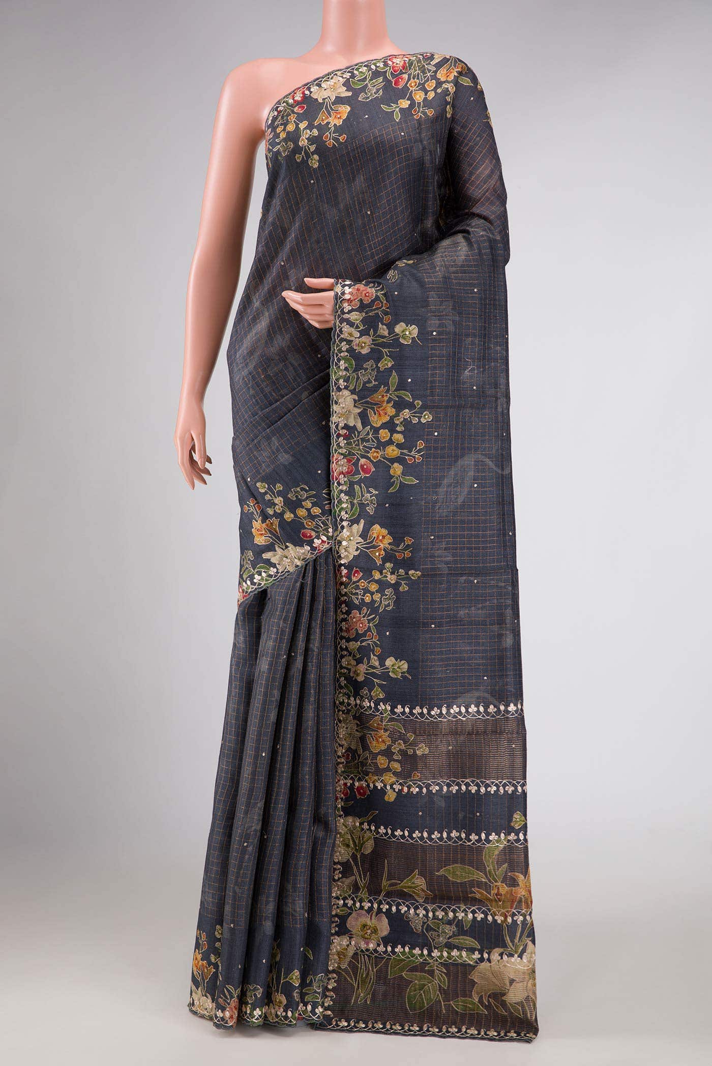 Grey Dual Tone Tussar Silk Saree