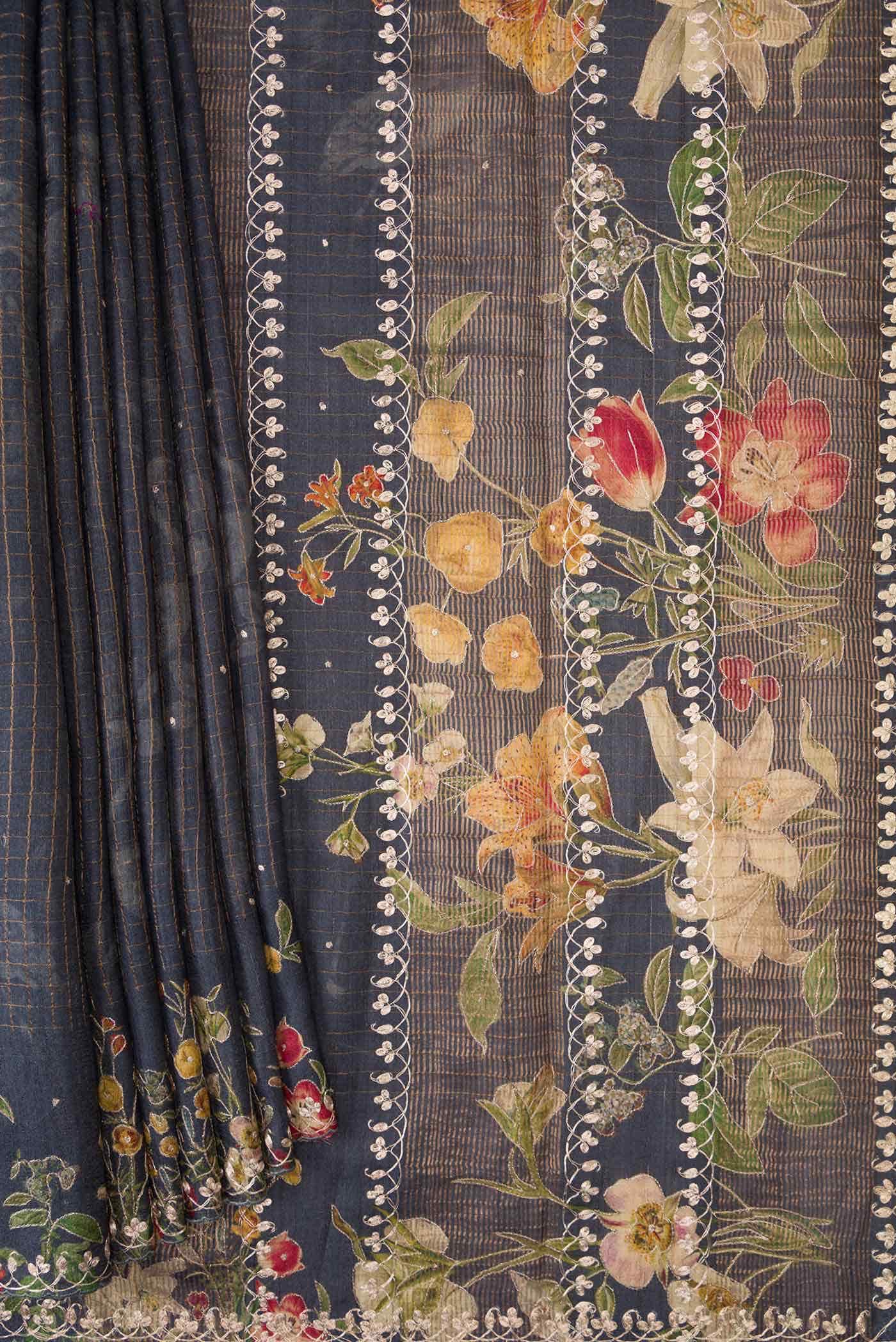 Grey Dual Tone Tussar Silk Saree