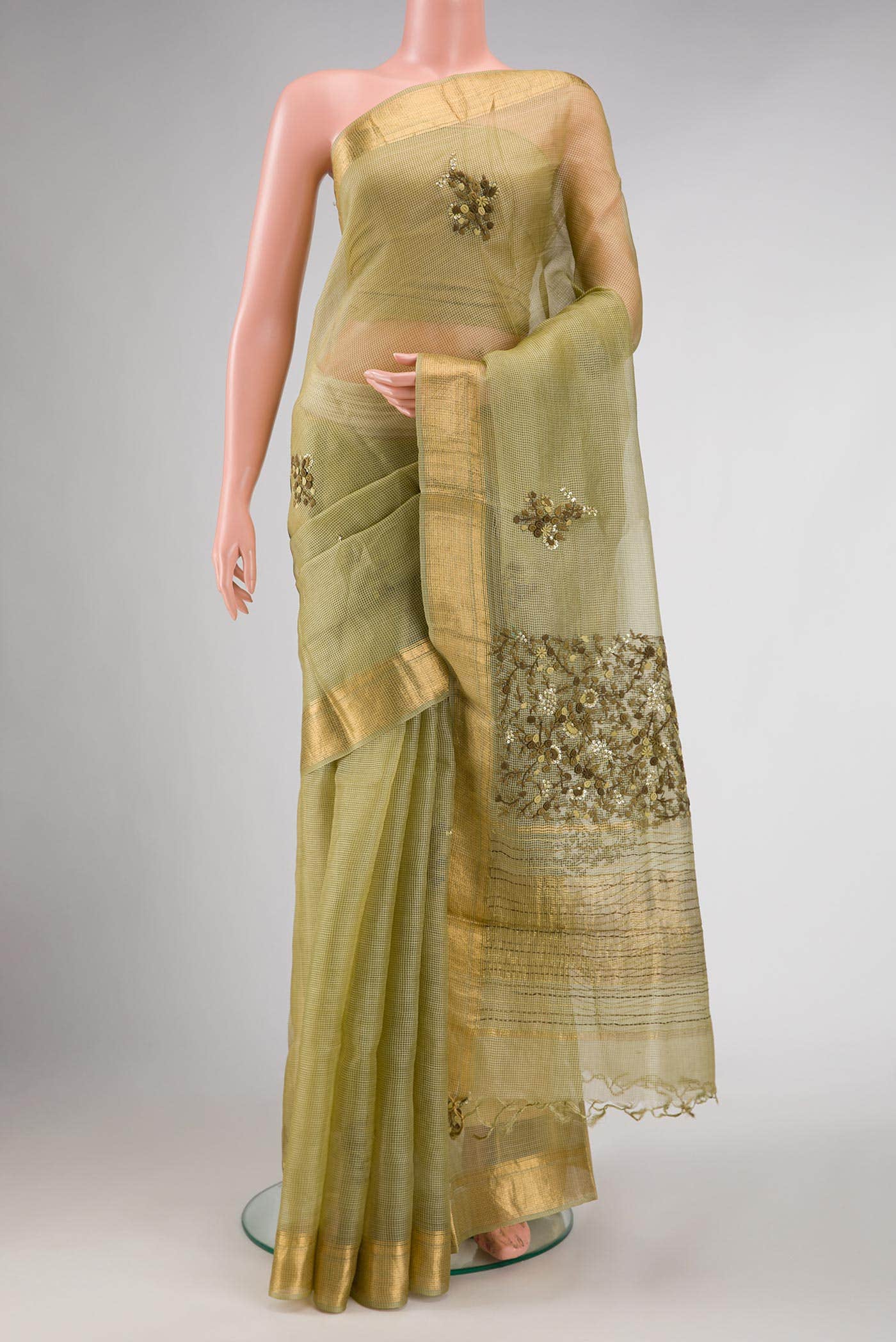 Green Dual Tone Tussar Silk Saree