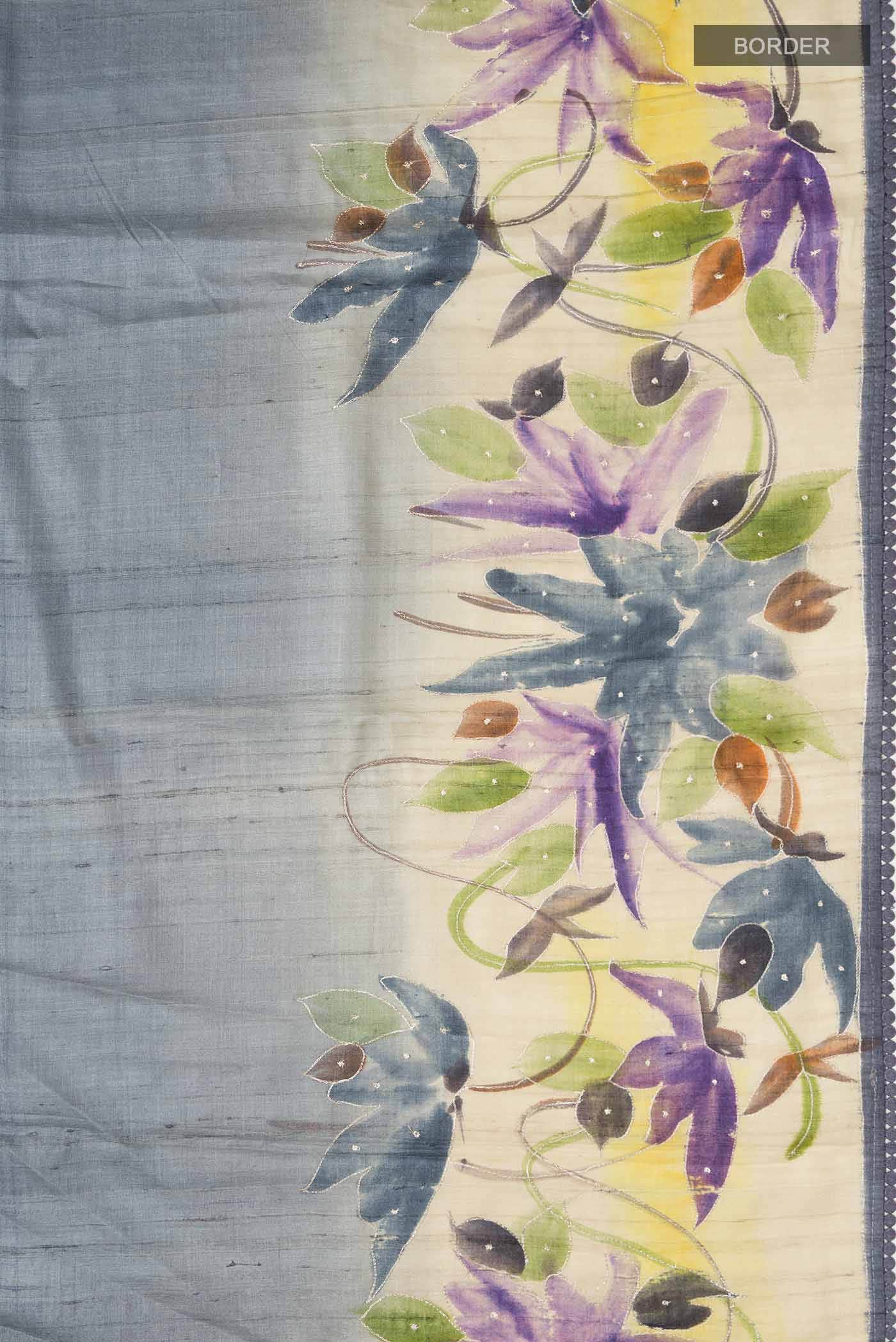 Grey Tussar Silk Saree