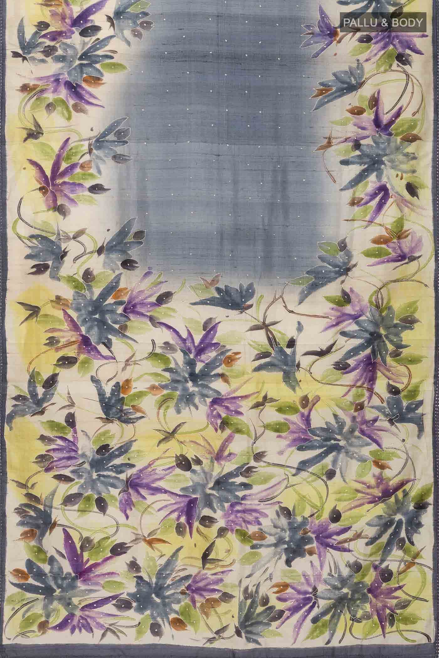 Grey Tussar Silk Saree