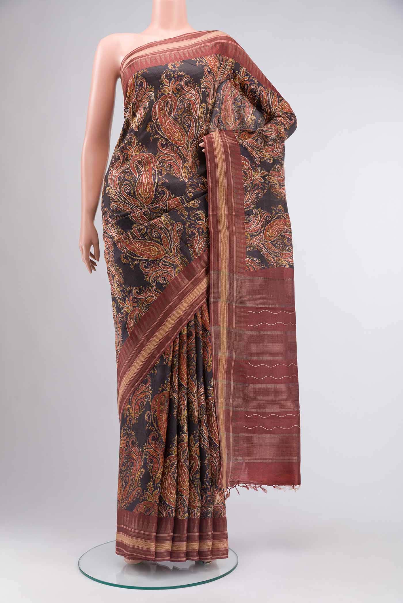 Black Tussar Silk Saree