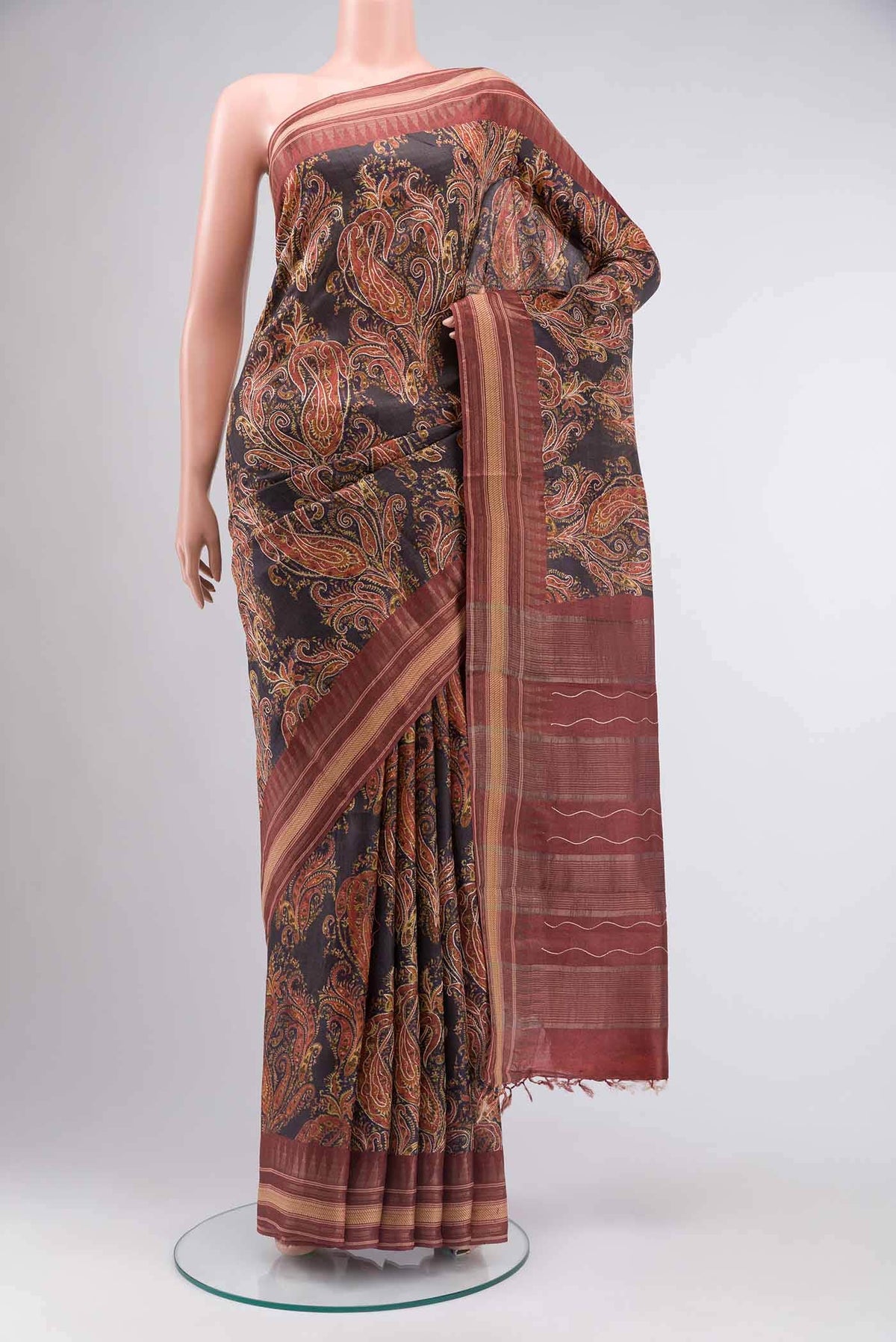 Black Tussar Silk Saree