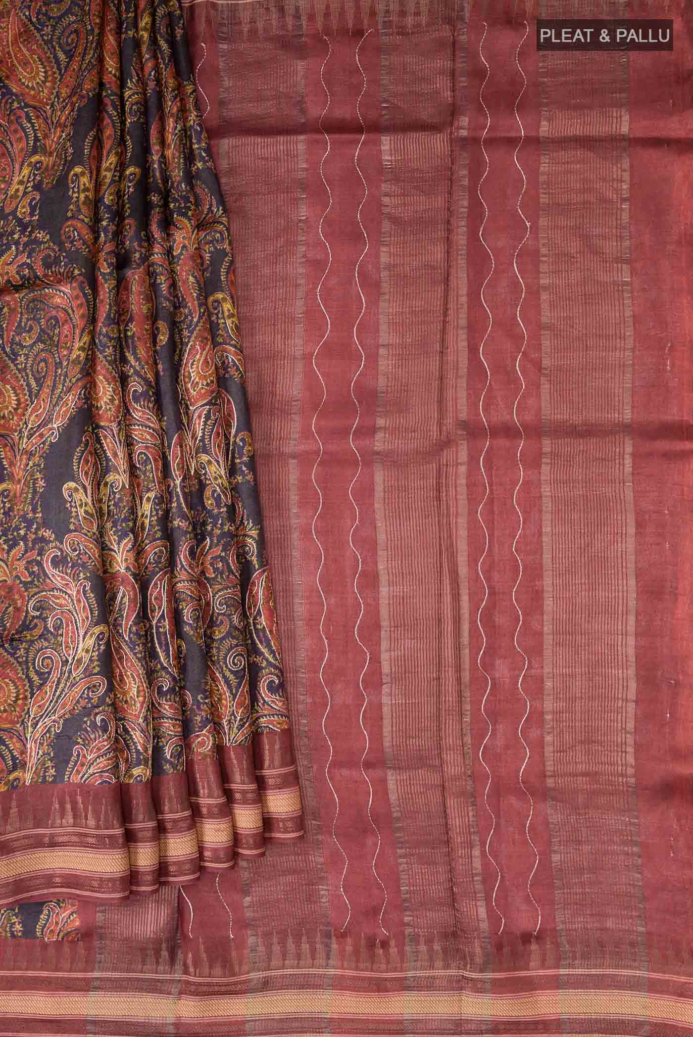 Black Tussar Silk Saree