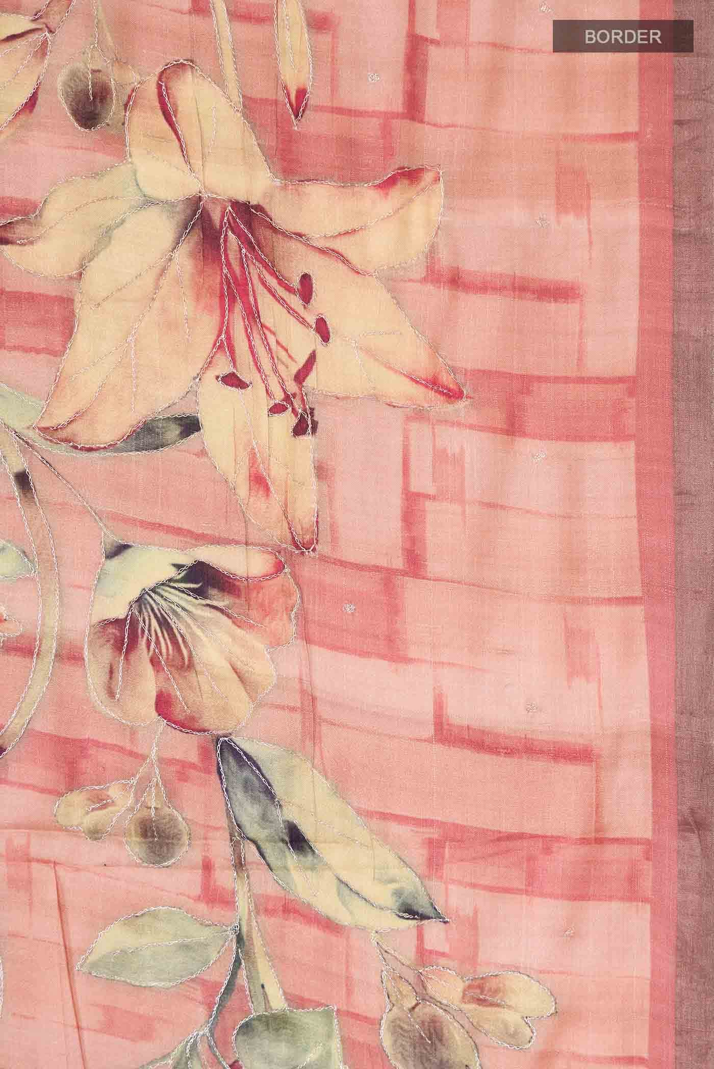 Peach Tussar Silk Saree