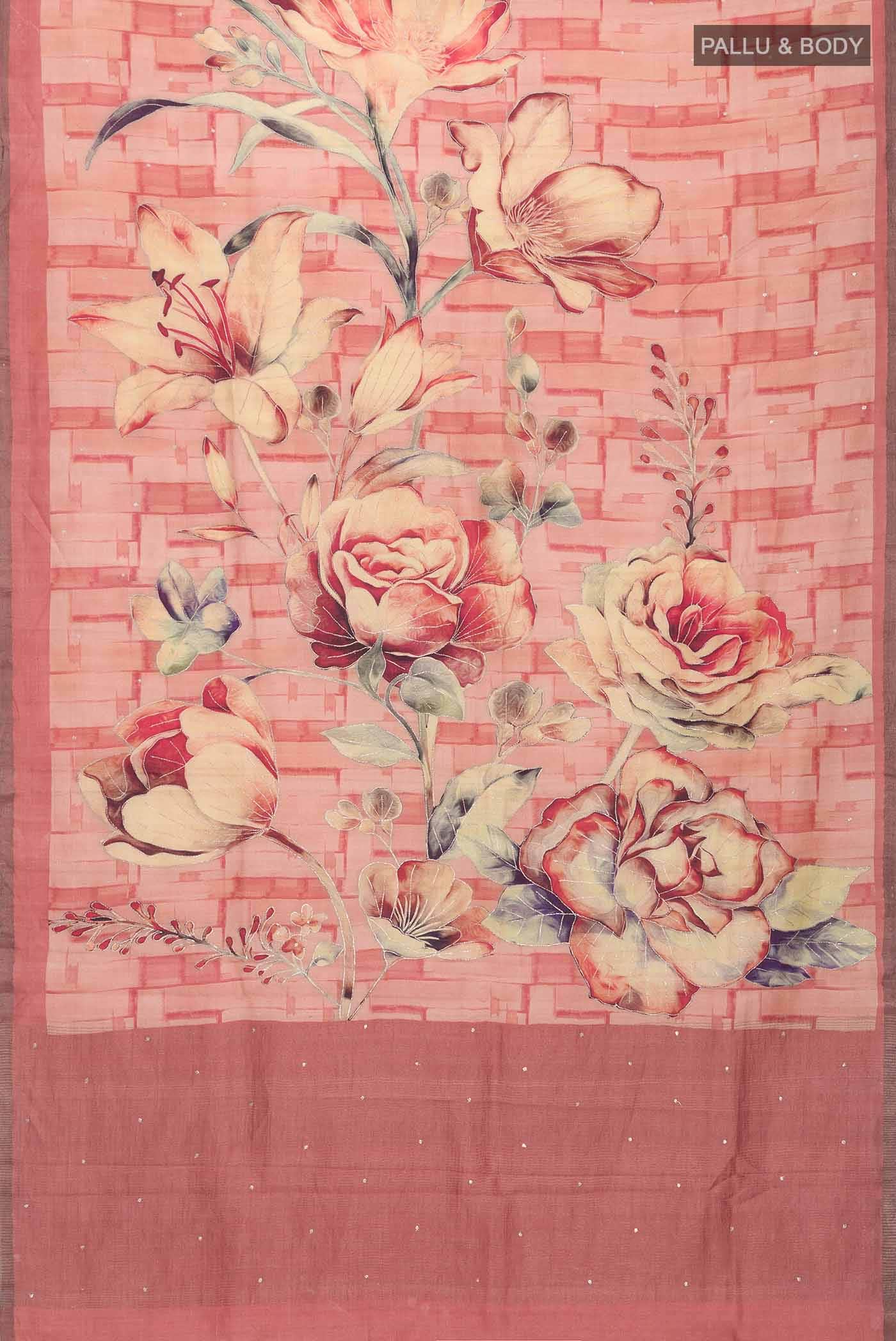 Peach Tussar Silk Saree