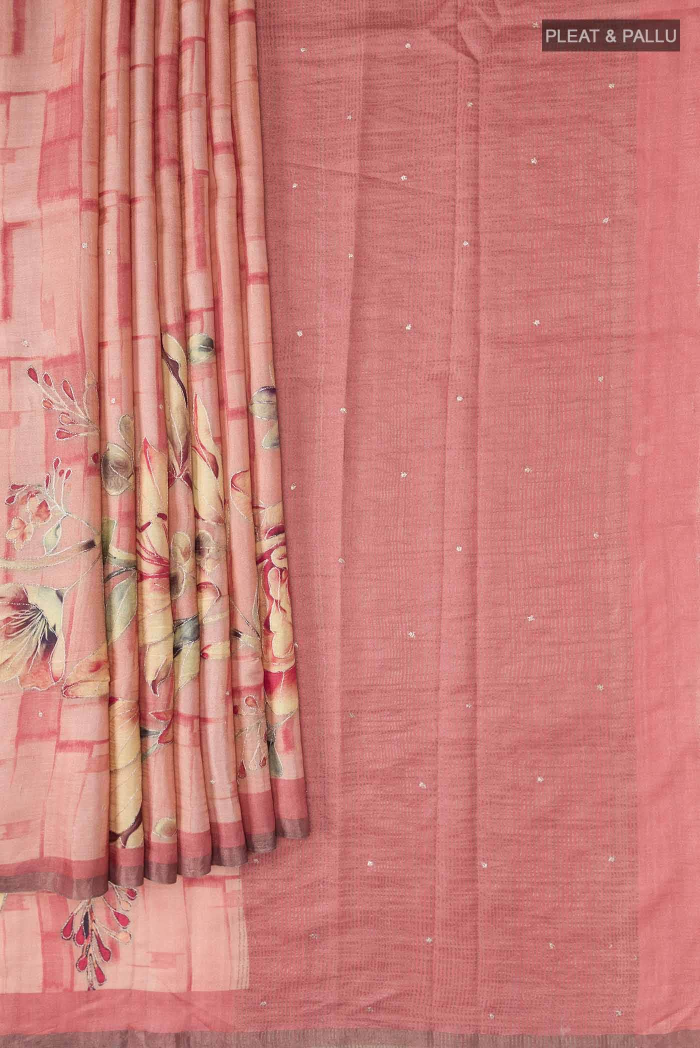 Peach Tussar Silk Saree