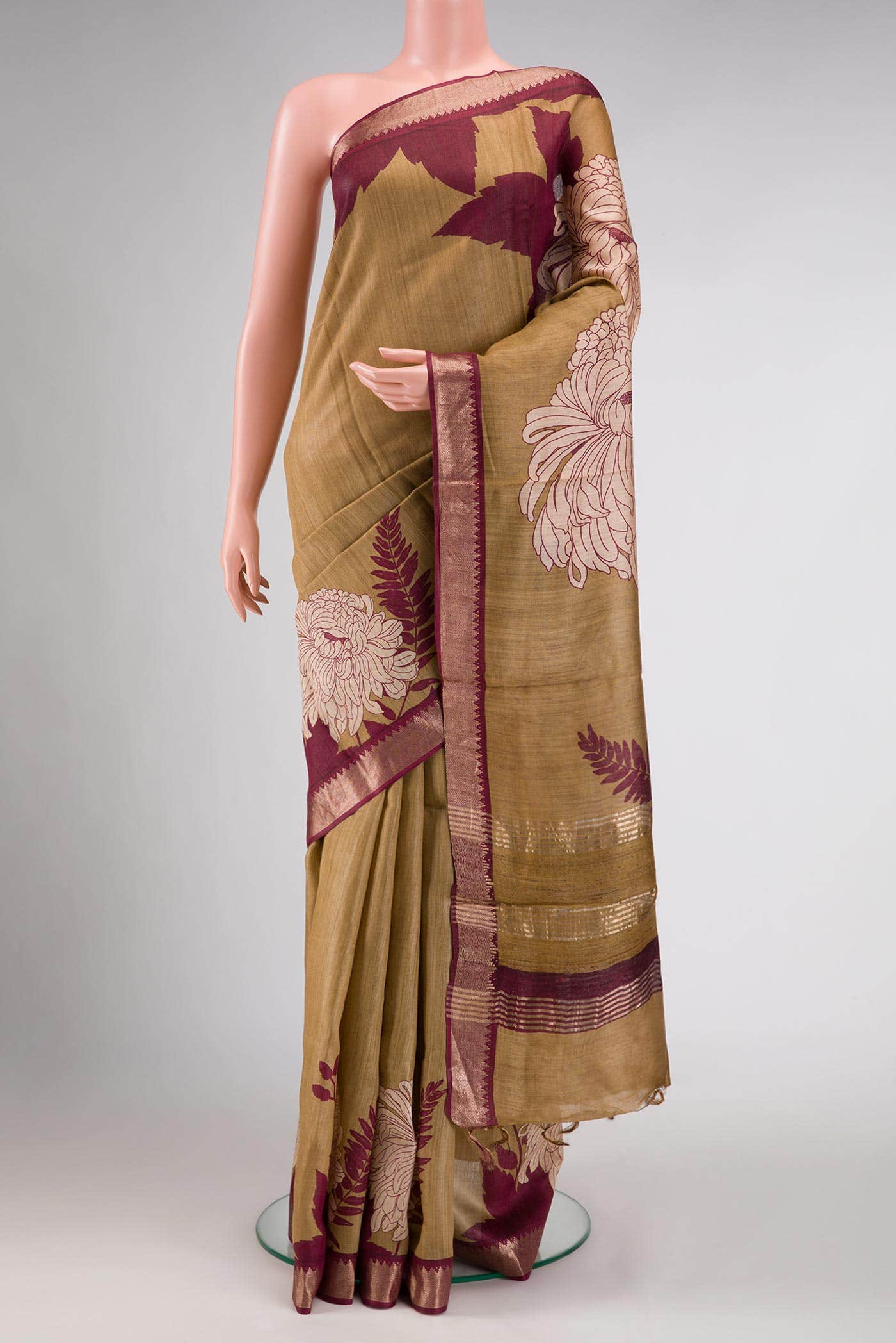 Beige Dual Tone Tussar Silk Saree